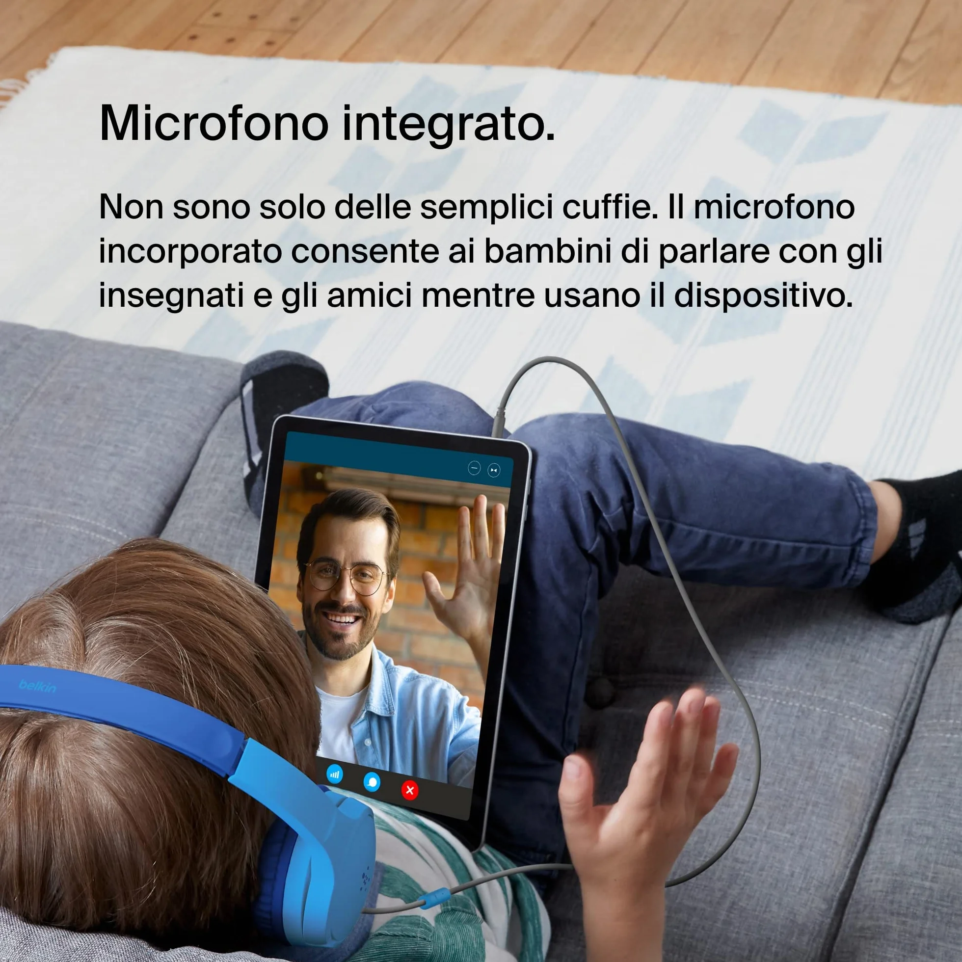 Belkin SoundForm Mini Cuffie On-Ear per Bambini con Microfono AUX 3,5 mm Blu