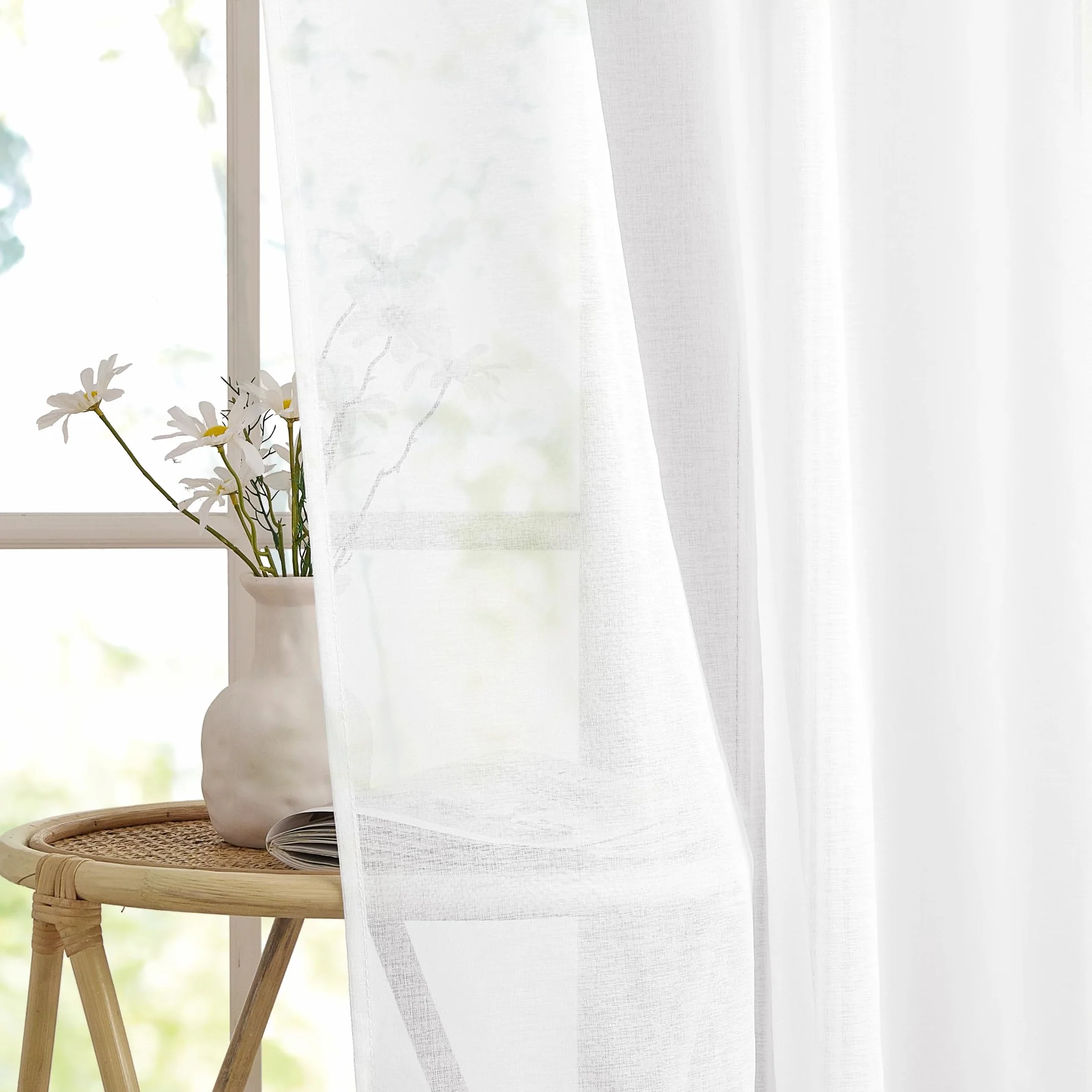 PONY DANCE Tende per Esterno con Passanti Adesivi Tende Bianche Trasparenti per Gazebo Impermeabile Decorazioni Voile Curtains per Gazebo e Balconi 2 Pezzi L137 x A274 CM