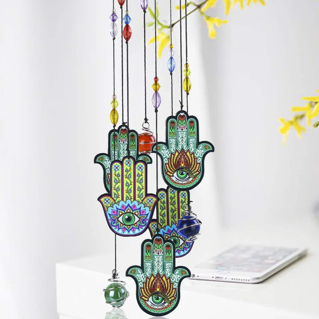 YUFENG - Scacciapensieri con mano di Hamsa, portafortuna, 38,1 cm, decorazione in vetro metallico per casa e giardino