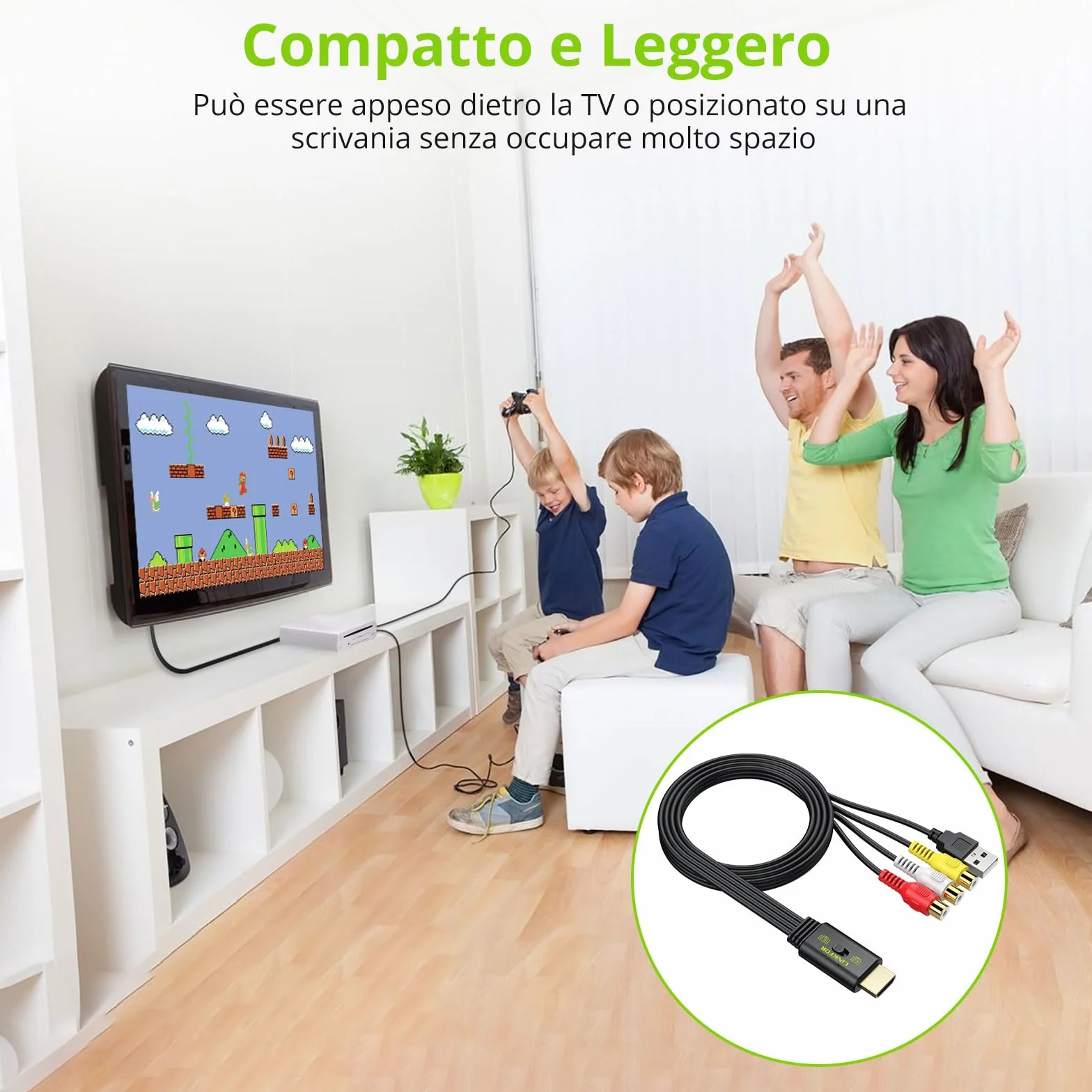 LiNKFOR Convertitore da RCA a HDMI 1080P 60Hz Adattatore Audio Video AV a HDMI Conversione HD per Console Retrò Wii PS1 PS2 N64