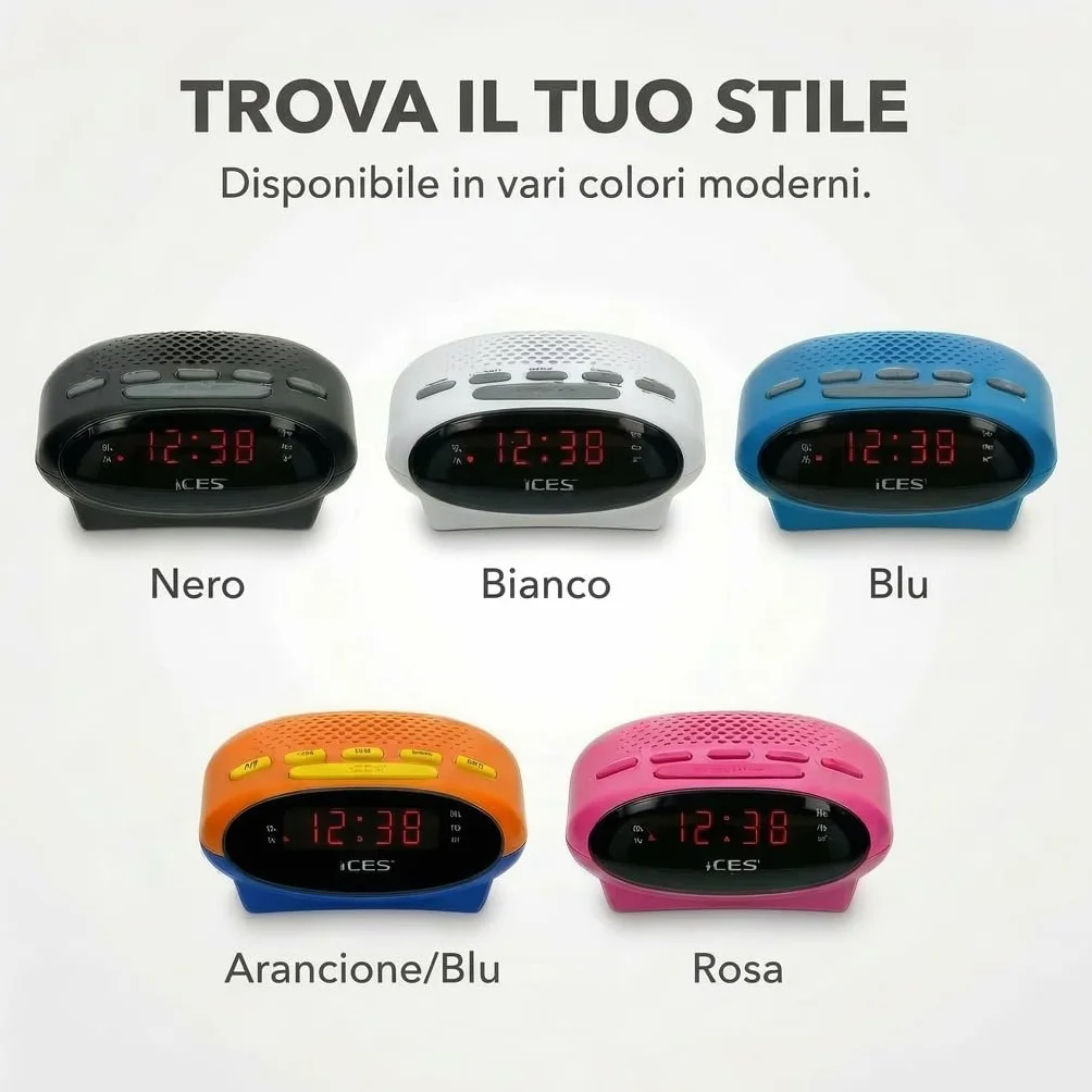 Ices ICR-210 Nero Radiosveglia FM PLL Design Moderno