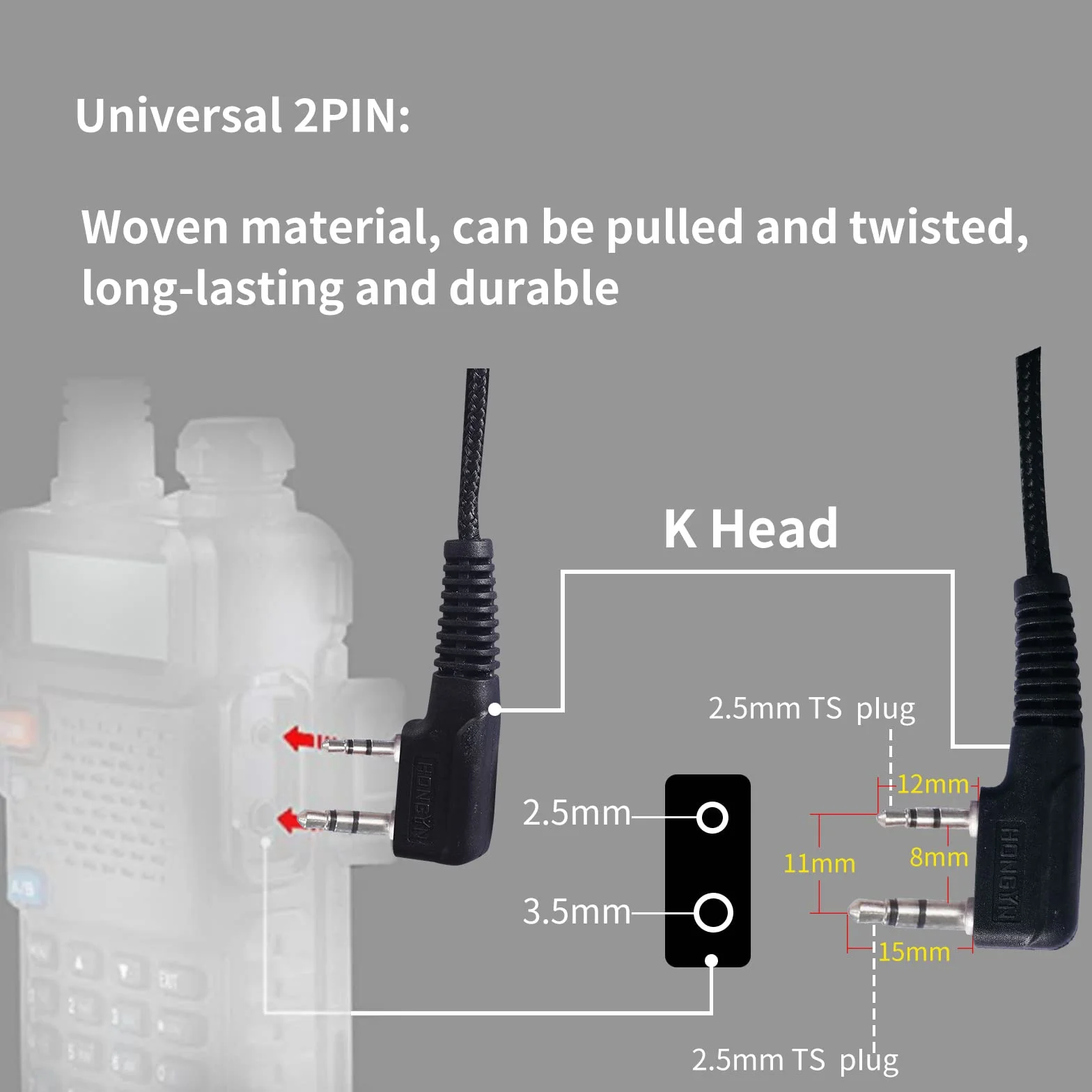 Radio Oreillett 2 Pin Compatible Acoustic Tube Security Bodyguard Écouteurs PTT Mic BF-88E BF-888S UV-5R UV-5RE 2 voie 5 pièces