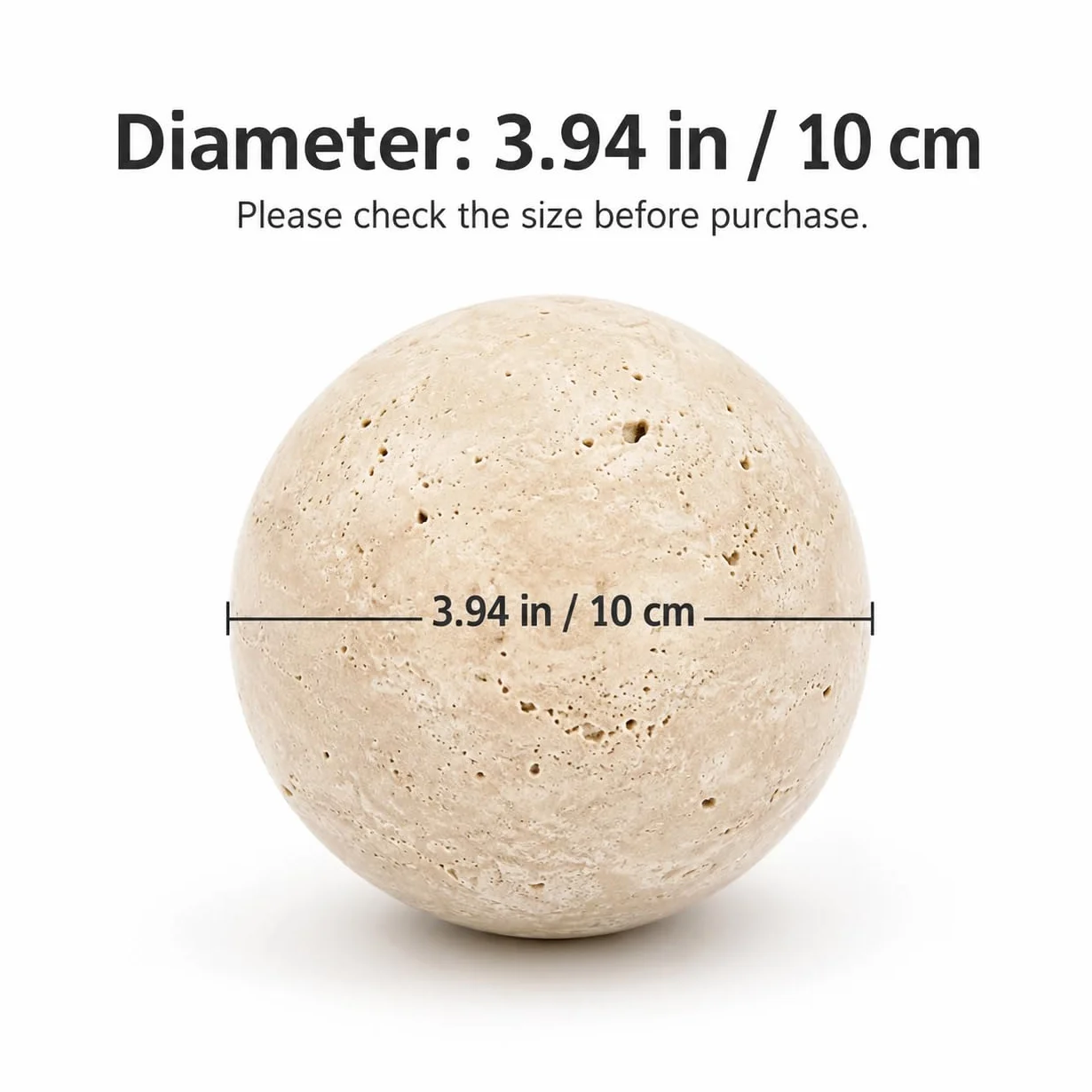 Sfera in marmo travertino giallo, lucidata a mano, decorazione a sfera in pietra naturale, decorazione per soggiorno (diametro 10 cm)