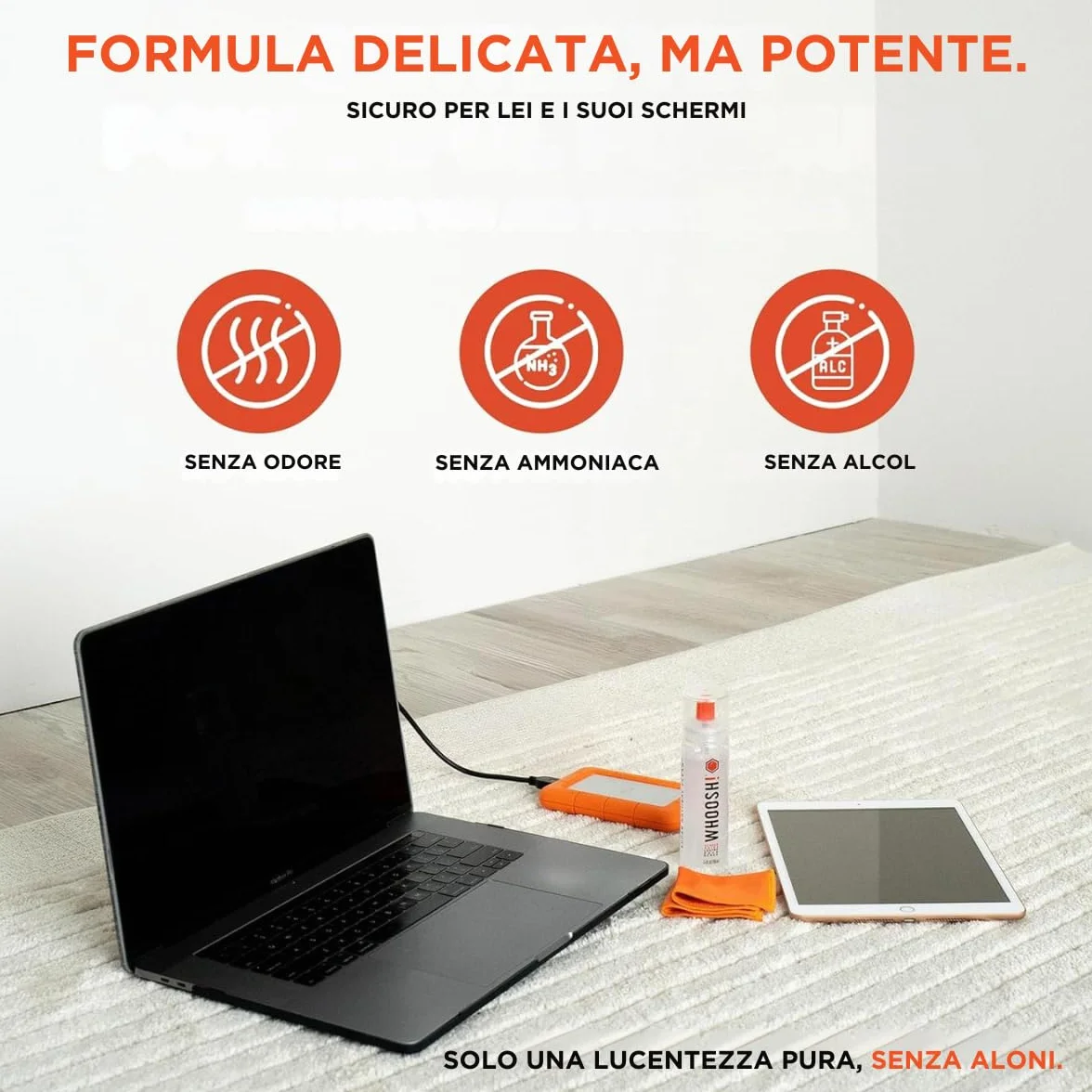 WHOOSH! Screen Shine Duo Kit 8ml+100ml Spray Pulizia Schermo per Laptop, Occhiali, MacBook