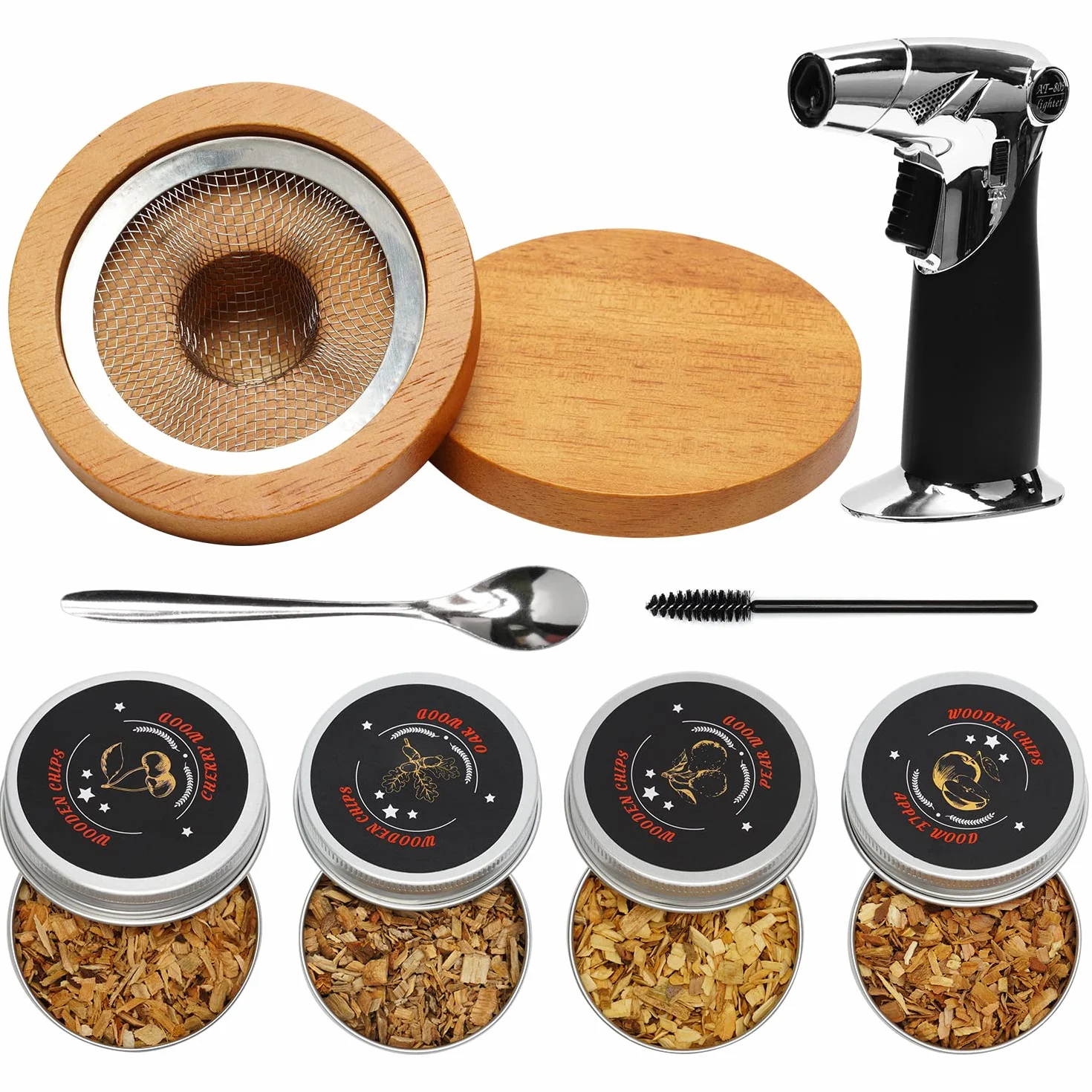 Kit fumatore cocktail, 4 pezzi trucioli di legno per whisky BBQ carne Bourbon, vecchio stile cocktail kit