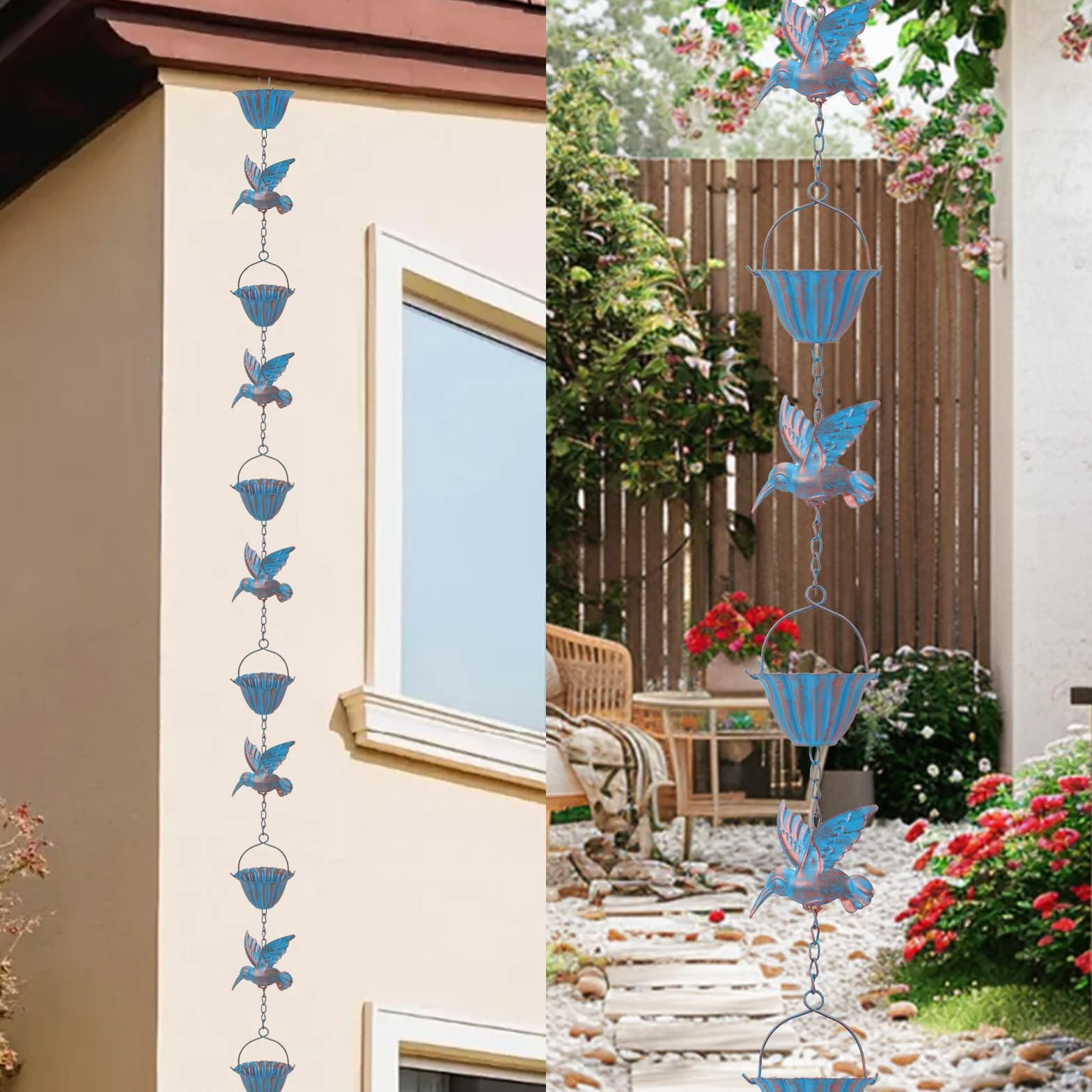 Colibrì Catena Pioggia 2,4 m Metallo Decorazione per Grondaie Esterni