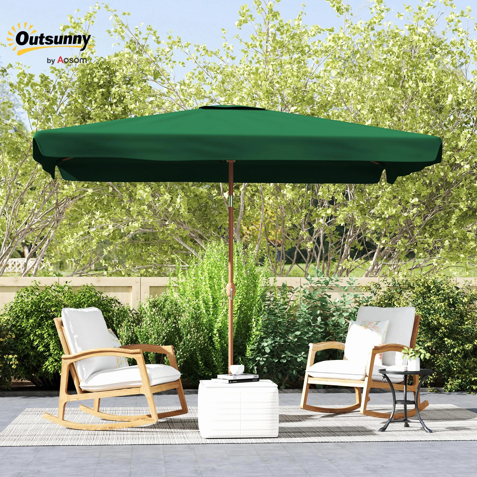 Outsunny Ombrellone da Giardino 2x3 m Inclinabile con Apertura a Manovella, Presa d'Aria e Bordo a Balze, Ombrellone da Esterno Rettangolare Anti UV 50+ in Alluminio e Poliestere 180 g/㎡