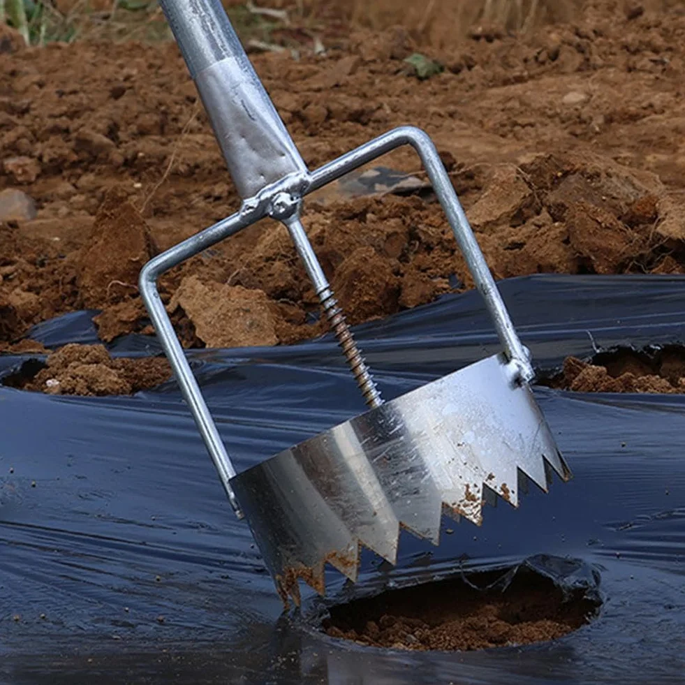 Foratrice per bulbi e pacciamatura, in acciaio inox, regolabile, strumento per la rimozione delle zolle, per piantare serre, cura del prato e lavori in giardino