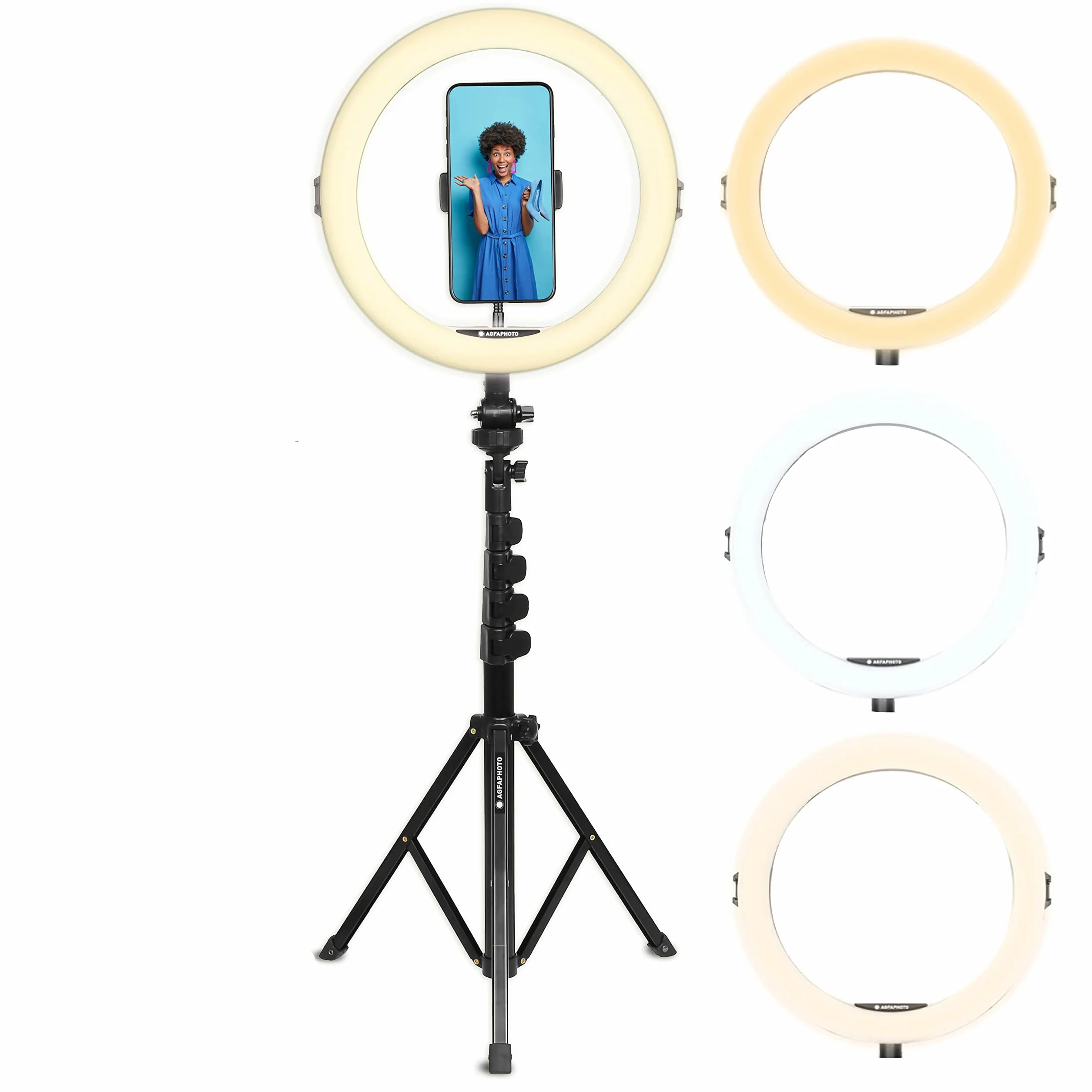 AgfaPhoto Realiview ARL11XL 11" LED Ring Light with Tripod 45-155 cm for Video Photo Smartphone