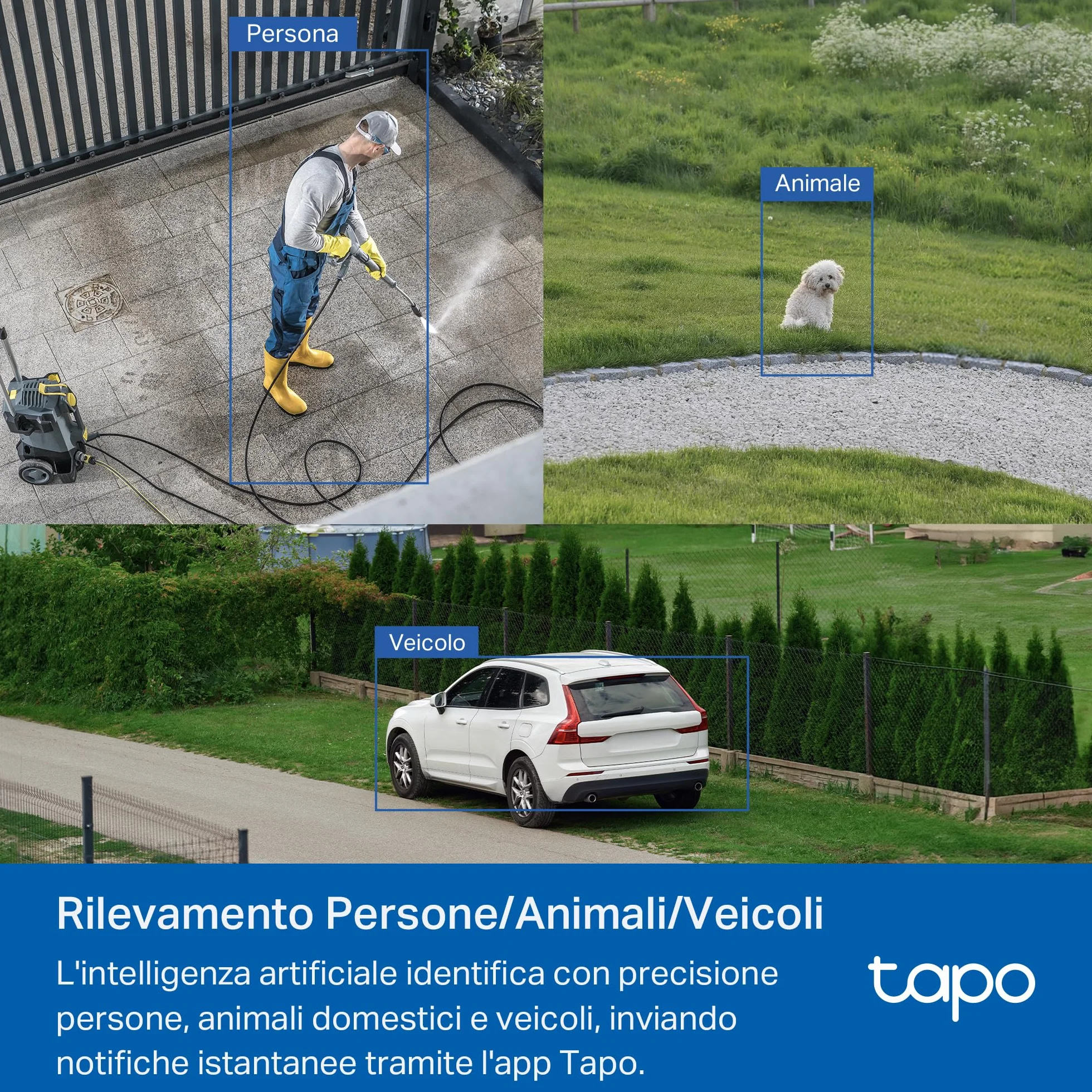 Tapo C530WS Telecamera Wi-Fi Esterno 3K 5MP 360° Visione Notturna a Colori Starlight Rilevamento AI IP66 Wi-Fi Ethernet Allarme Sonoro Luminoso MicroSD 512 GB