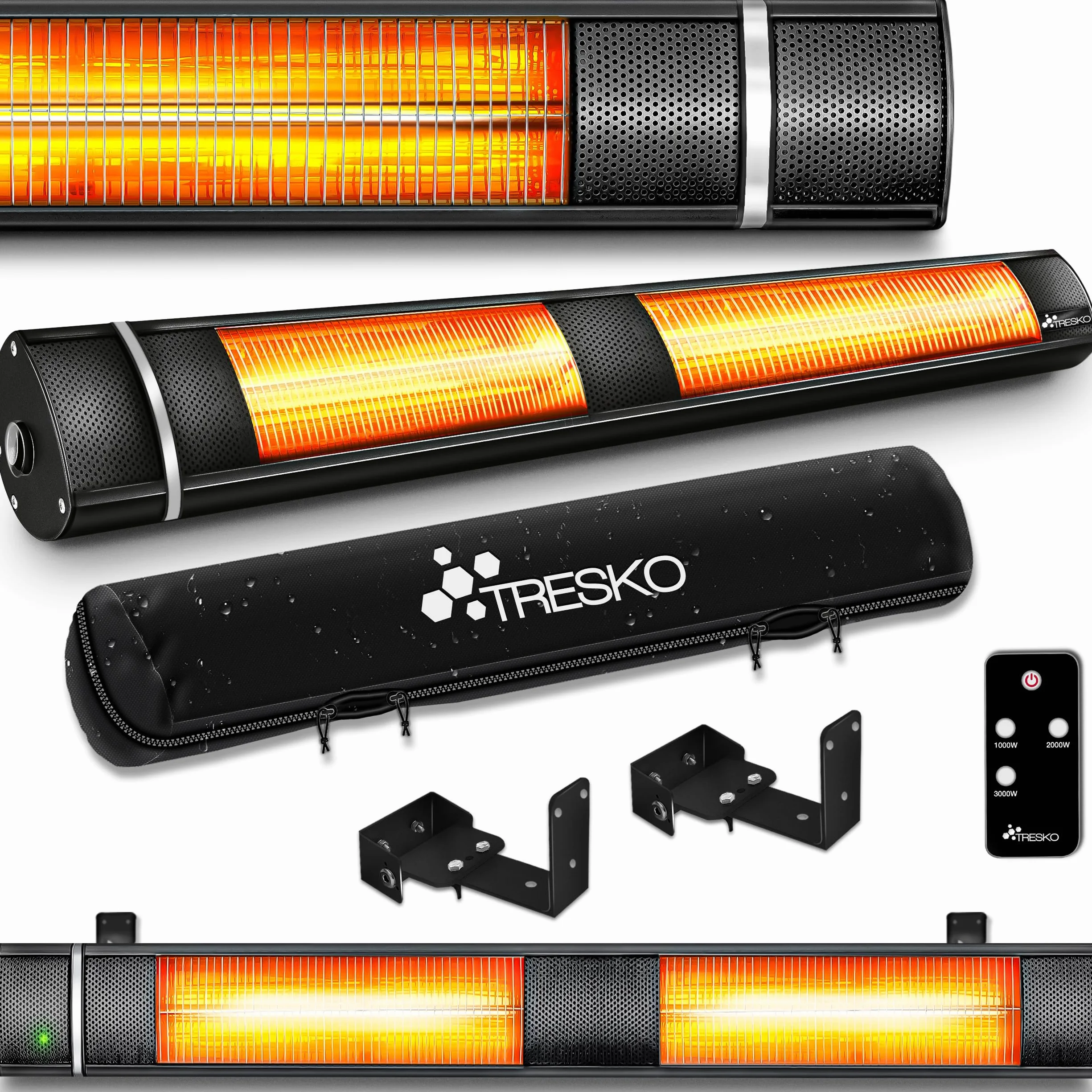 TRESKO Stufa a Infrarossi 3000W Telecomando Riscaldatore Elettrico Patio 3 Livelli Calore Riscaldatore Quarzo Nero