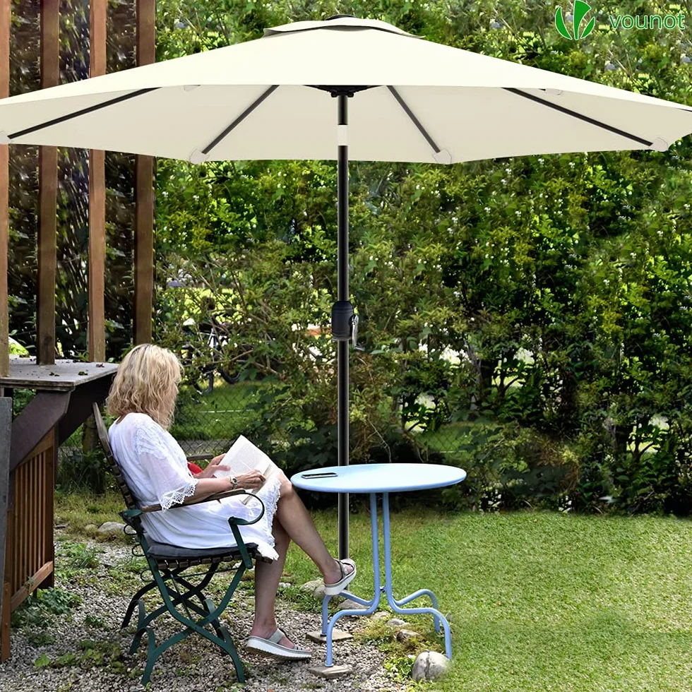 VOUNOT® Ombrellone da Giardino 270 cm, Parasole Spiaggia Inclinabile con Manovella, Protezione UV per Terrazza, Giardino, All'aperto, Beige