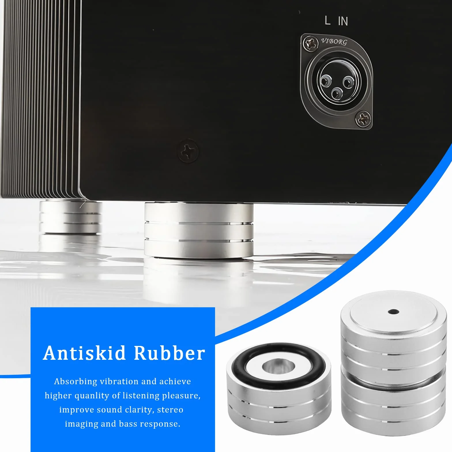 Piedini in alluminio per altoparlanti HiFi 40 x 20 mm, Nero, Argento (4 pezzi)