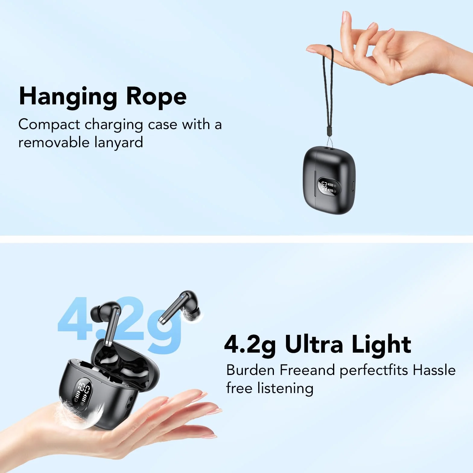 Auricolari Bluetooth 5.4 Hi-Fi Stereo, 40 Ore Mini Cuffie Wireless Cancellazione Rumore con 4 ENC Mics, per Android iOS, Nero