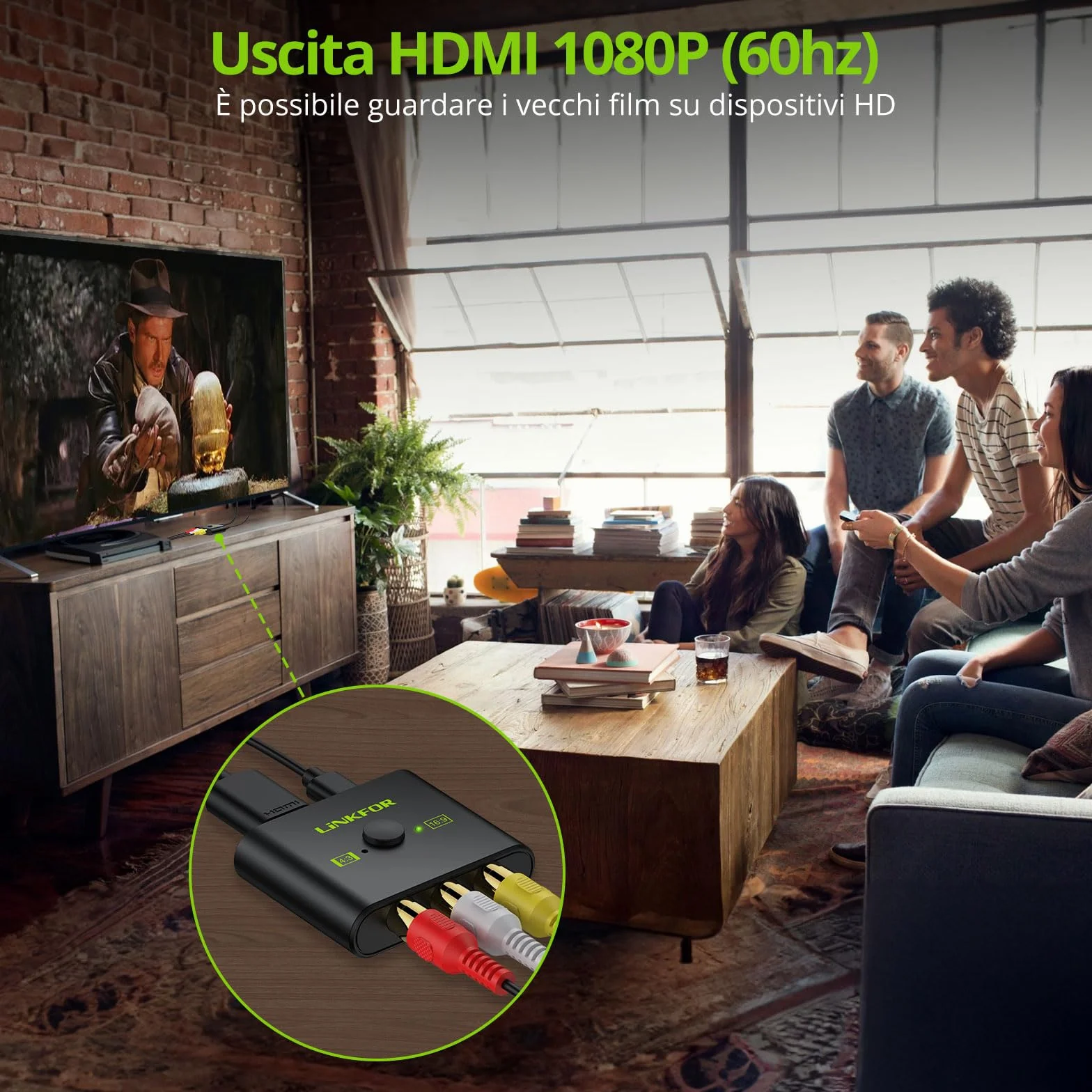 LiNKFOR Convertitore AV a HDMI 1080P Adattatore RCA con Cavo HDMI per Wii PS1 PS2