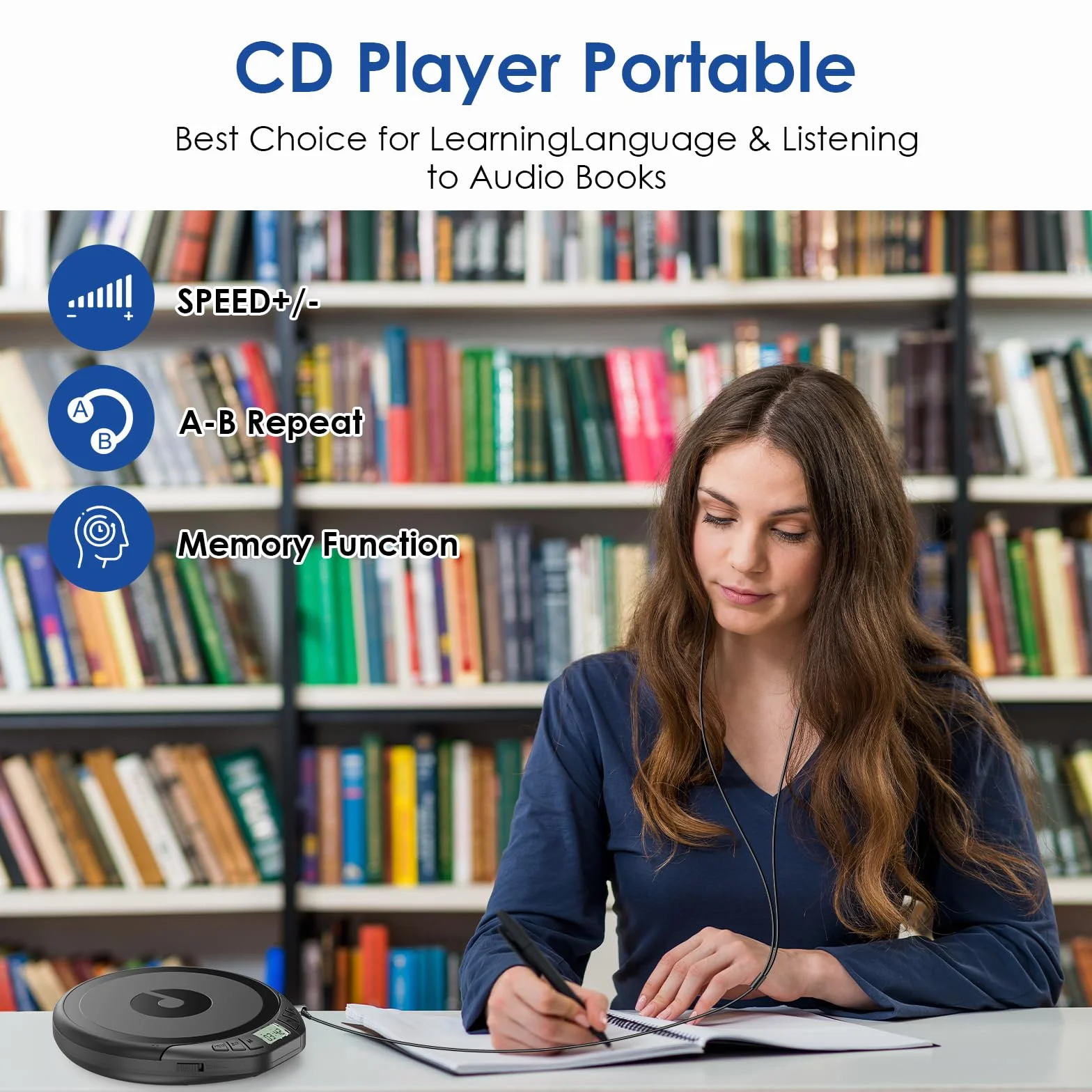 Gueray Lettore CD Portatile Hifi con Display Stereo Cuffie Supporto PROG ASP Memoria Ripetizione Effetto Sonoro