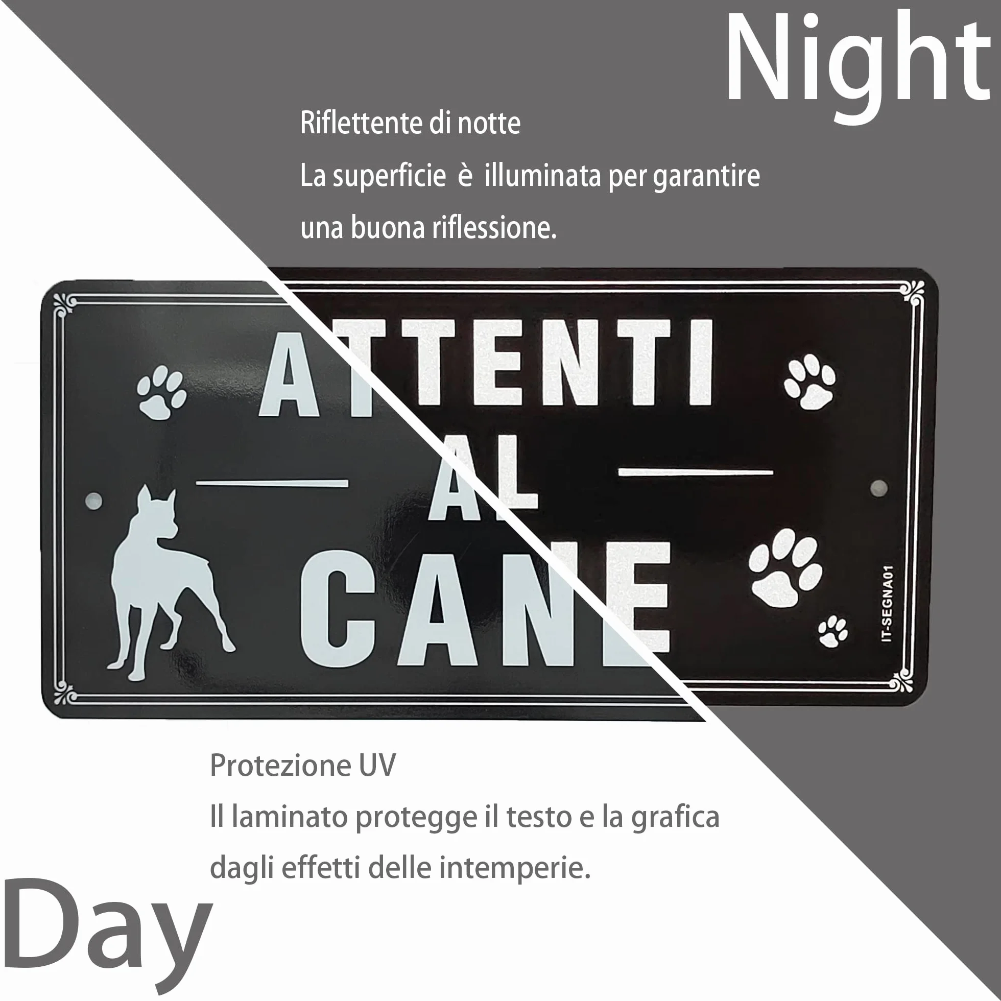 Cartello Attenti al Cane Metallo Riflettente 30×15cm - Attenti al Cane Alluminio Simpatico 2 Pezzi