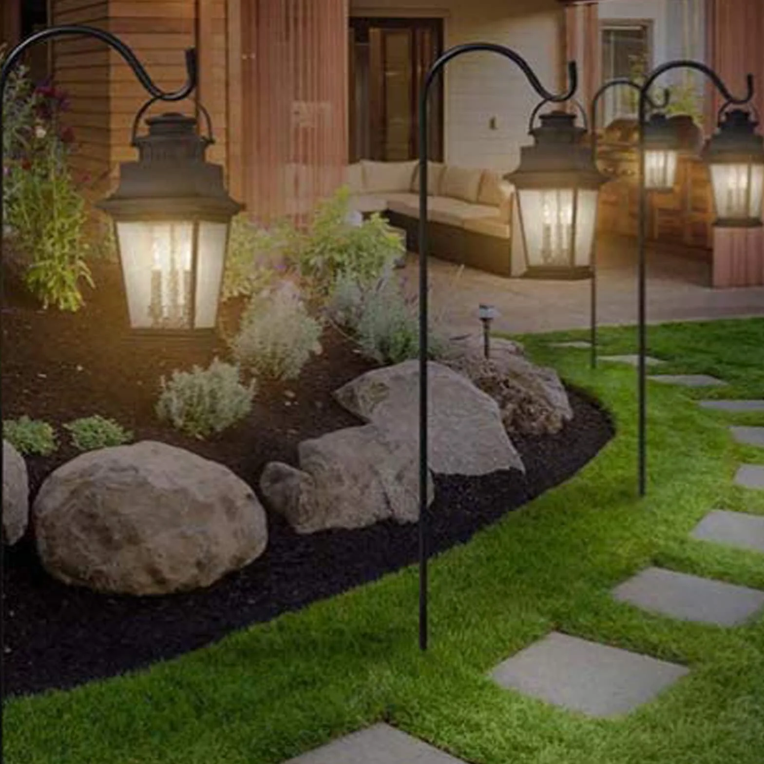 Gancio per pastore da giardino in metallo 96cm con gancio per fioriera lanterne luci decorazioni 2 Nero