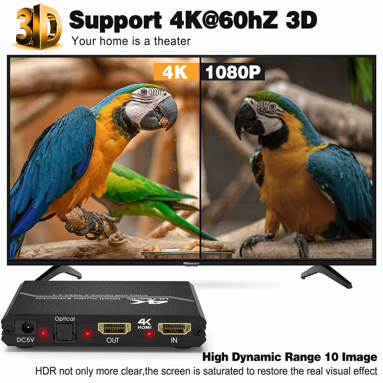 Tendak Splitter HDMI 2.0 4K Audio Extractor Spdif Toslink 3,5 mm AUX RCA L/R Converter Volume Control HDCP 2.2 HDR 3D