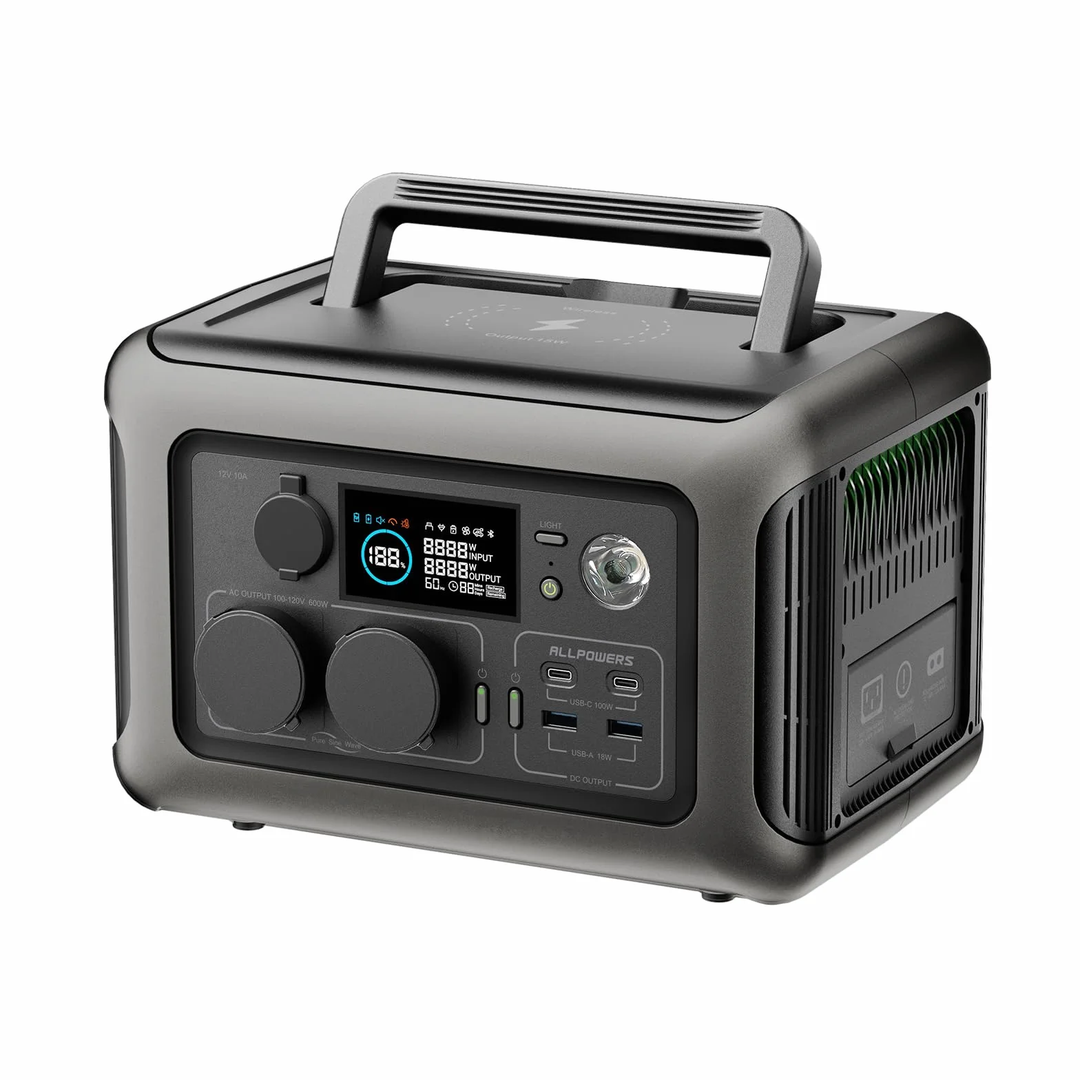 Centrale Elettrica Portatile ALLPOWERS R600, 299Wh 600W Generatore Solare, Batteria LiFePO4 Power Station Portatile, 1200W Picco Uscita CA, 0-100% in 1 Ora, UPS, Generatore di Corrente per Campeggio