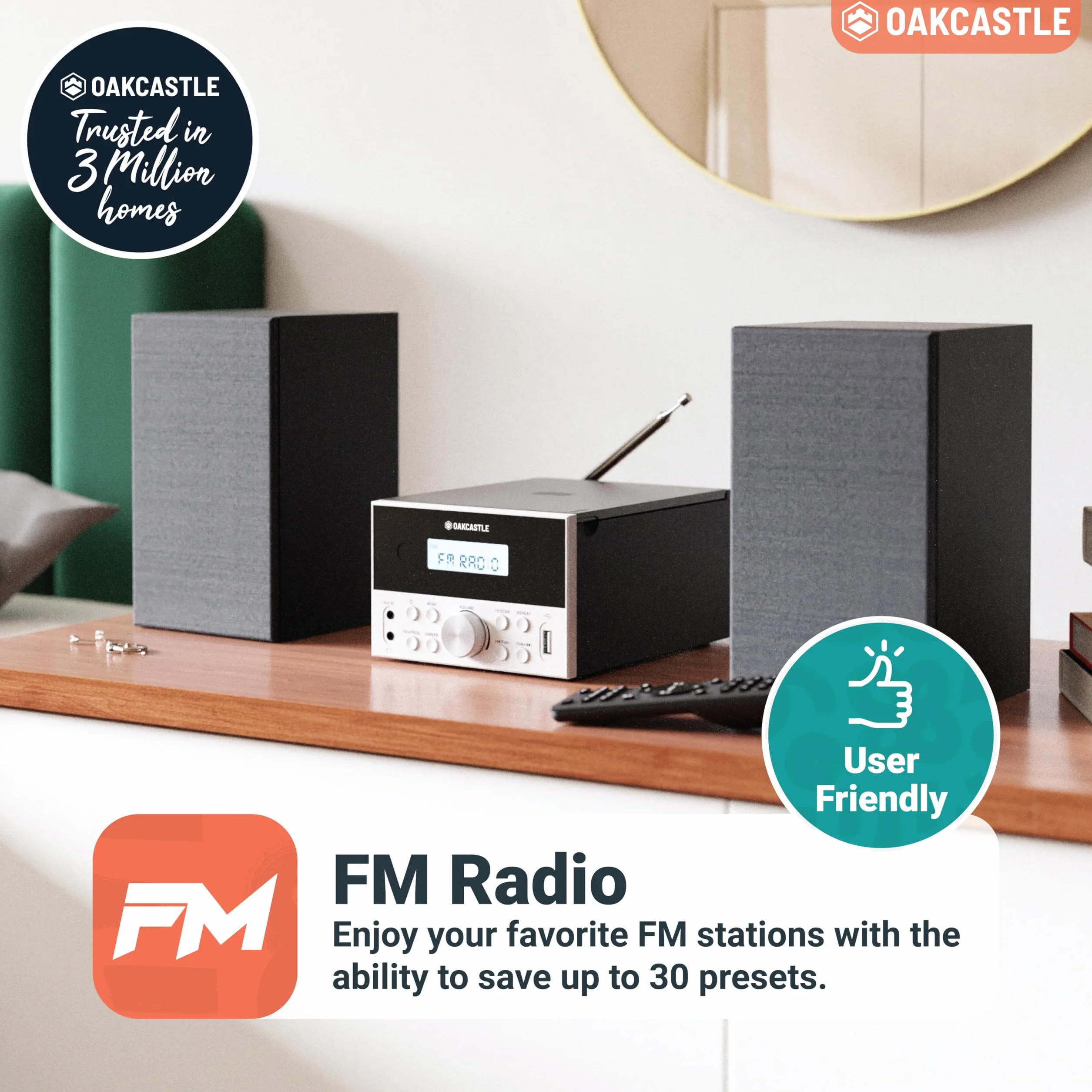 OAKCASTLE HIFI150 Stereo Bluetooth 5.2 HiFi System 20W CD Player FM Radio Wooden Compact