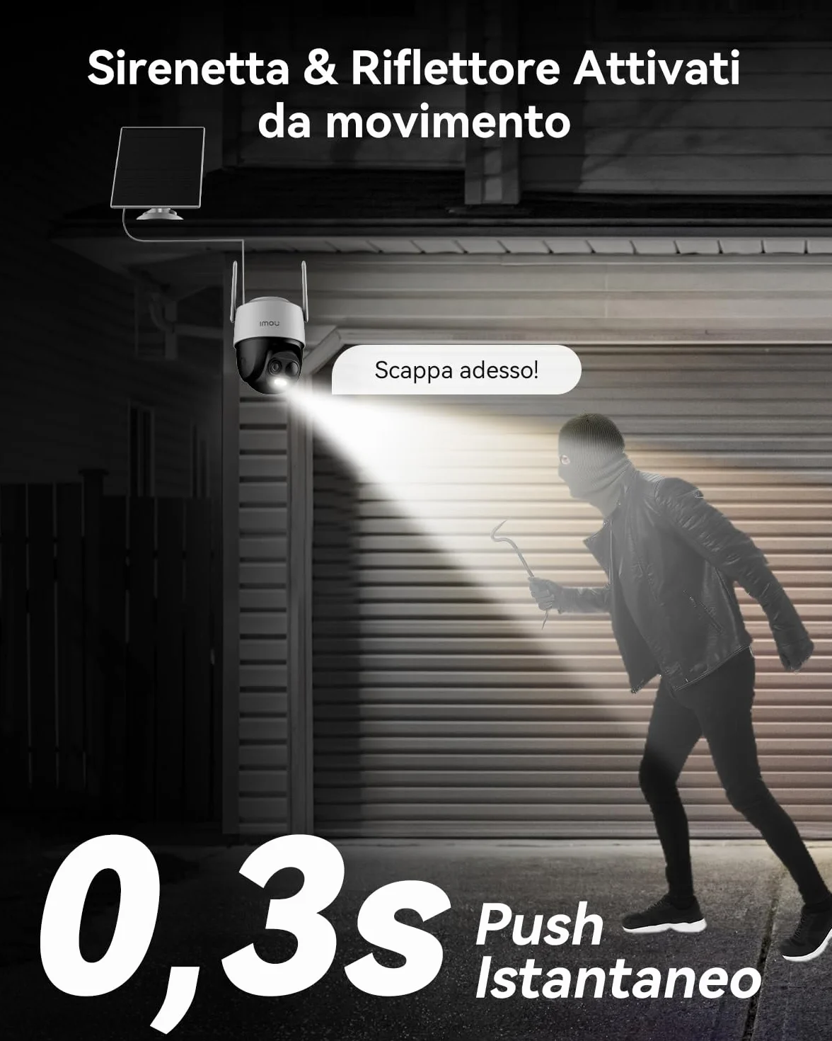Imou 2K Telecamera da Esterno WiFi Senza Fili Solare con Batteria 5000mAh, 360° PTZ, 2.4GHz, Rilevamento PIR, Visione Notturna a Colori, IP65