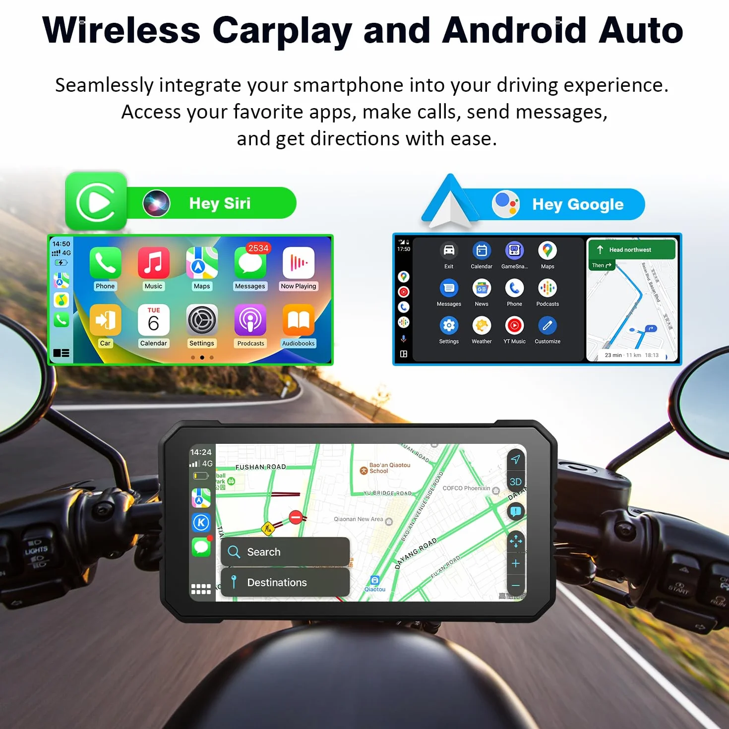 Wireless CarPlay Android Auto Schermo Moto 6,25 Pollici Touchscreen IP67 GPS Dual Bluetooth Telecomando