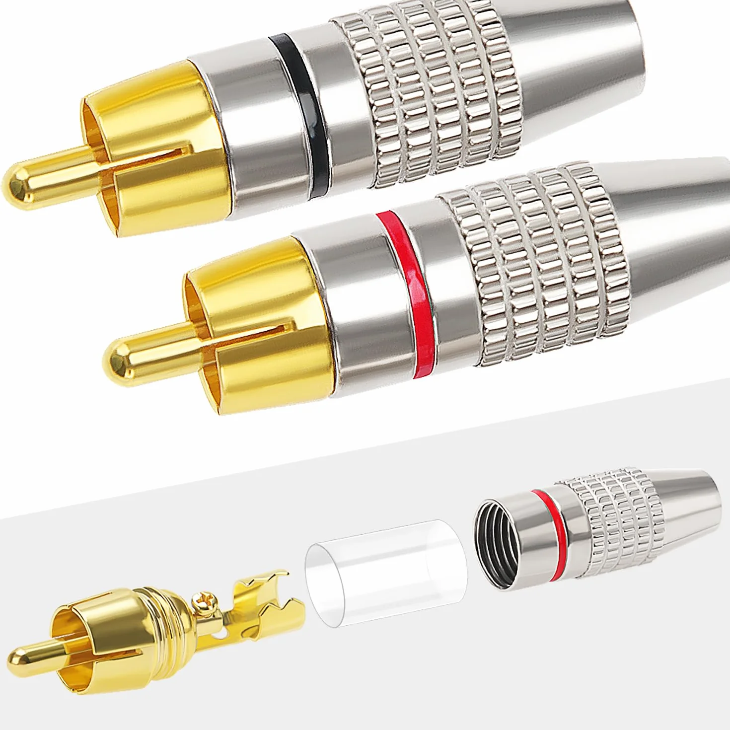 Connettore Audio Video Spina RCA Placcato Oro Spina Maschio Senza Saldatura con Cacciavite per Multimedia e CCTV 12 Pezzi