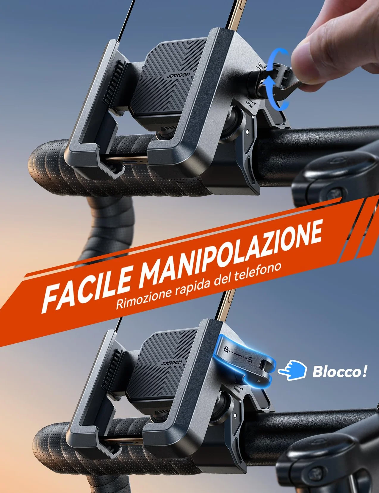 JOYROOM Porta Cellulare Moto Bici Supporto Telefono Anti-Vibrazione 4 Punti Rotazione 360° Universale iPhone 17/16/15 Samsung S26/S25 4.7"-7"