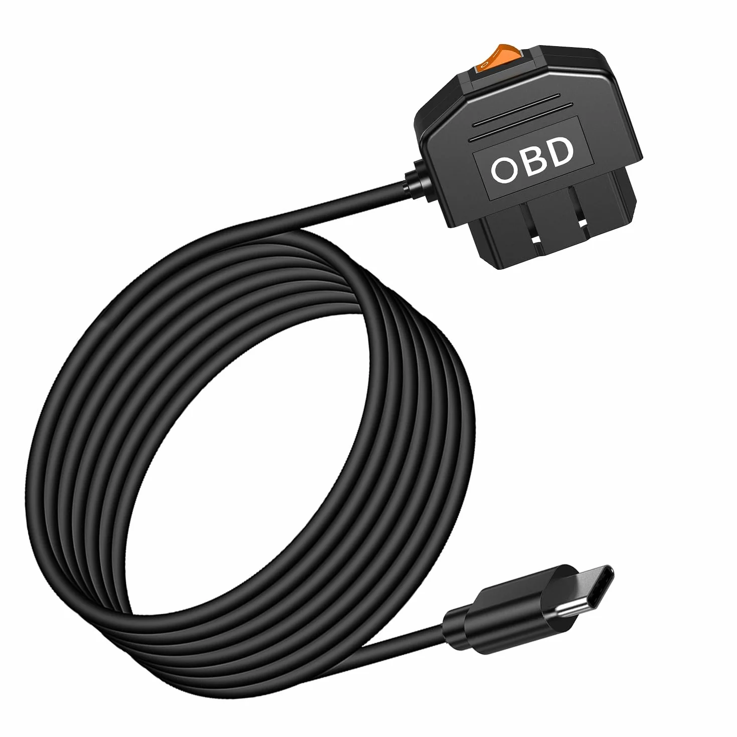 OBD Power Cable for Dash Camera, OBD2 to USB C Adapter, 12-24V to 5V 3A, 24h Parking Mode with Switch, 3.5M