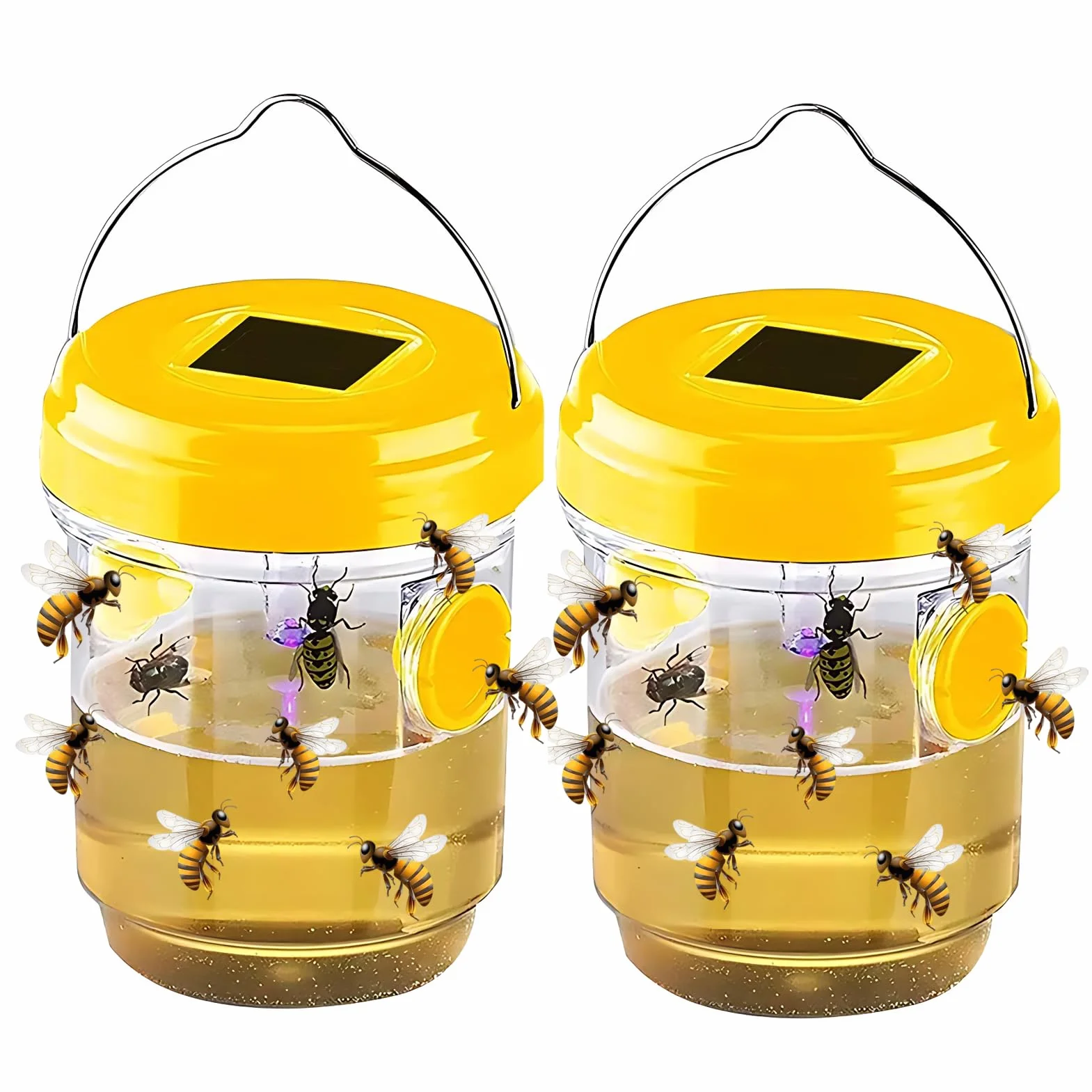 Trappole per vespe, 2PCS Trappola Calabroni Solare, Trappole vespe e calabroni, Trappola per appendere, Luce LED Attira Zanzare,per frutteto, fattoria, giardino, terrazza, cortile