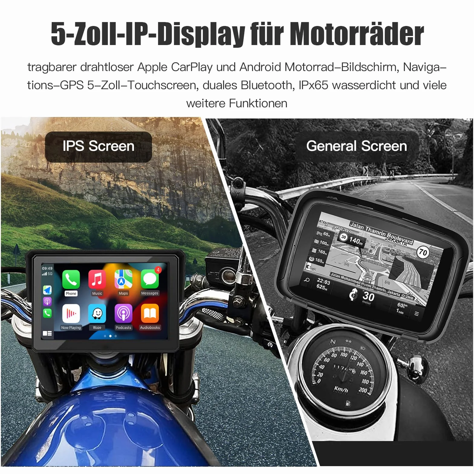 Moto Touch Screen CarPlay 5 Pollici GPS Portatile Wireless CarPlay Android Auto IPx7 Impermeabile Antifurto Siri Google Assistant