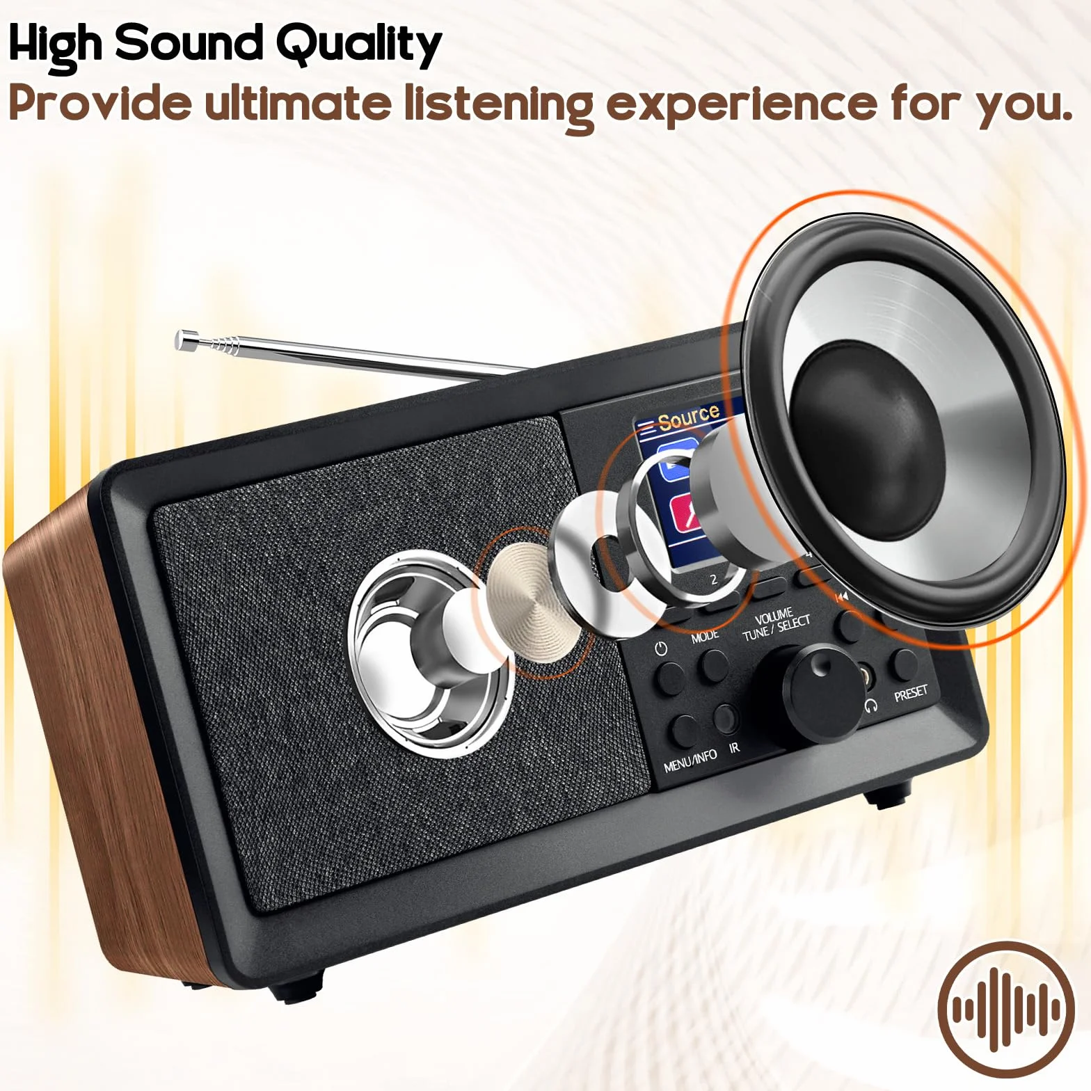 Radio DAB+/FM Bluetooth Telecomando Legno Retrò Cucina Sveglia Doppio Allarme USB AUX