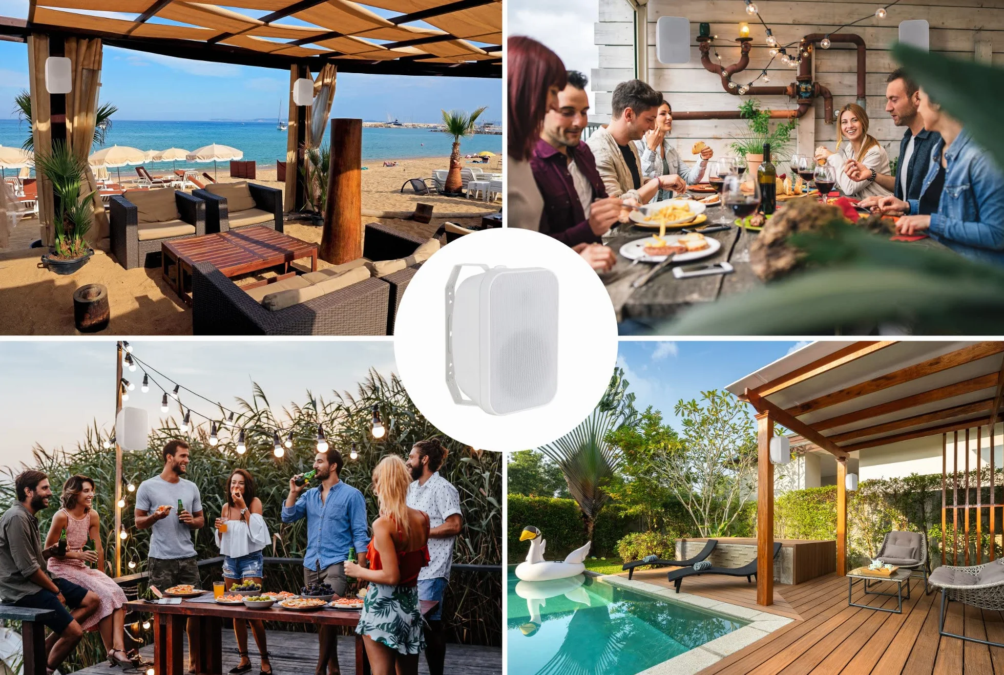 McGrey OLS-651WH Casse Acustiche Outdoor Set 4 Pezzi Sistema Due Vie IP56 60 Watt 70/100V Compatibile Bianco
