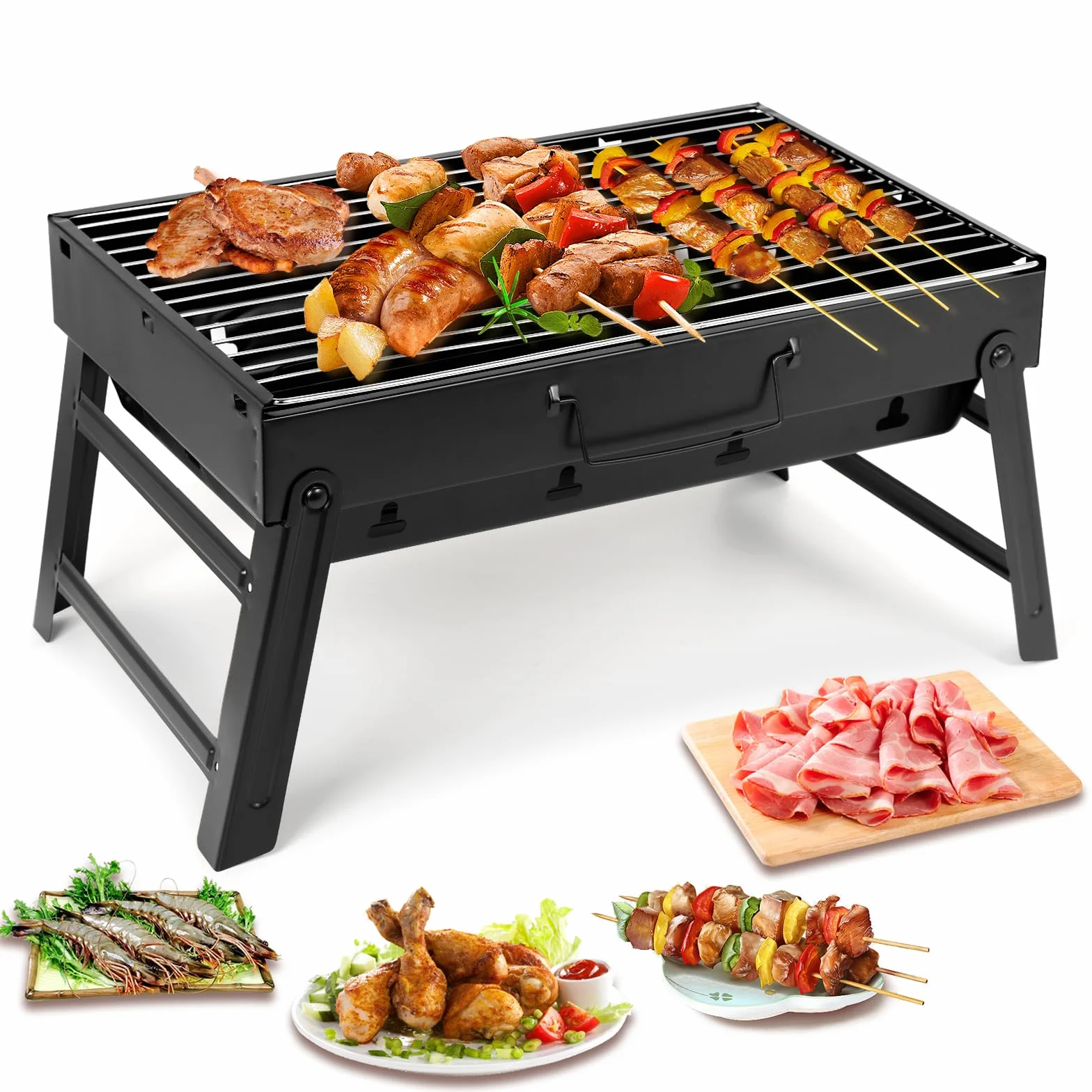 Uten Barbecue a Carbonella Portatile Pieghevole 2-6 Persone Acciaio Inossidabile