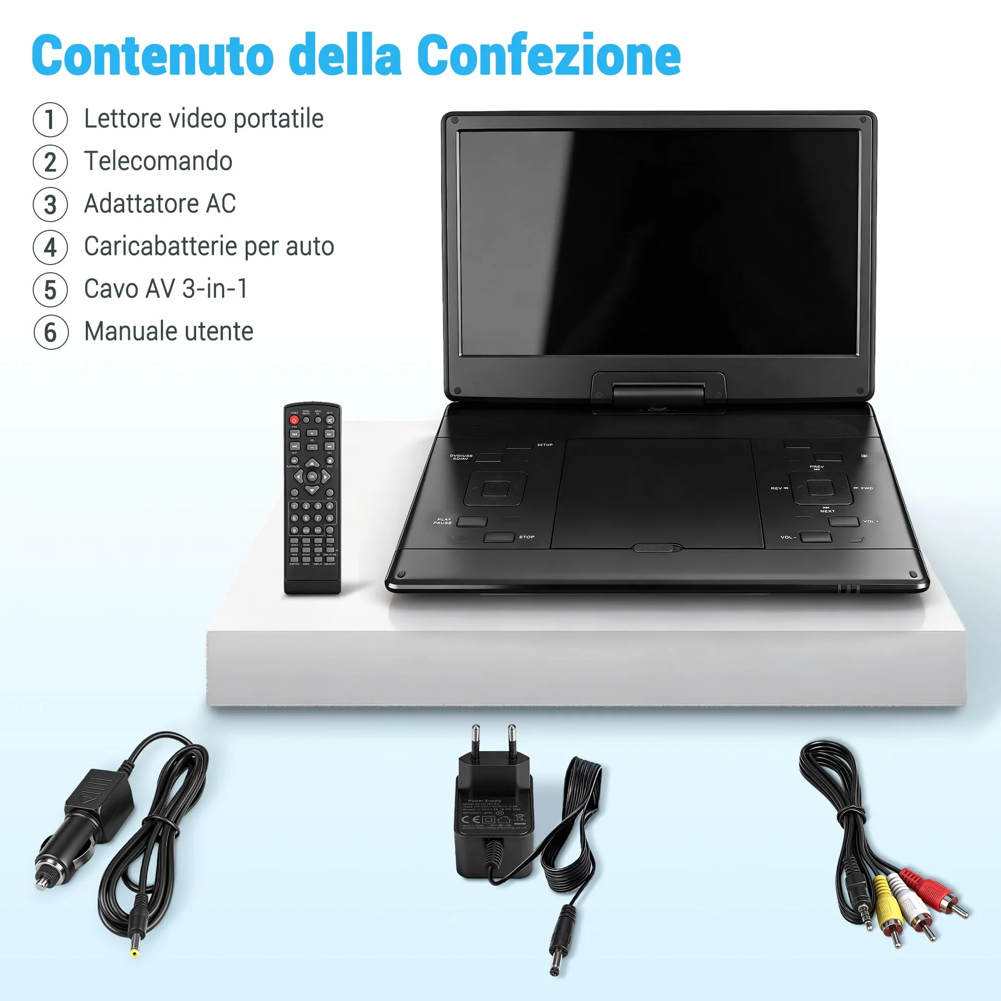 Lettore CD/DVD portatile 17,5" schermo HD girevole 15,6" supporta CD MP3 USB SD batteria stereo