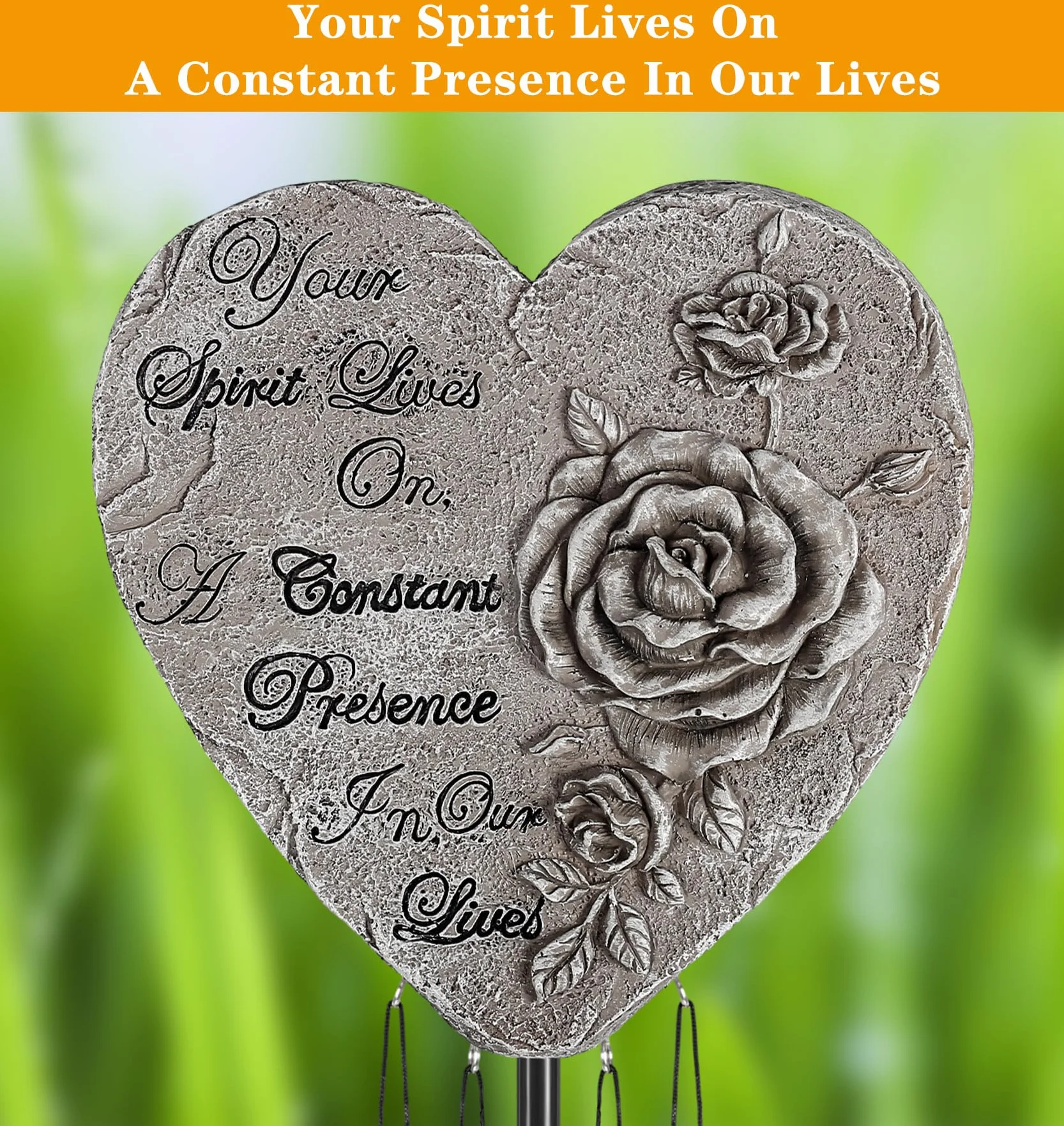 Bocola Campanello a vento commemorativo per cimitero, personalizzabile, in resina, regalo per la perdita di una persona cara, per giardino, patio, lapide, lapide, decorazioni per esterni, palo in