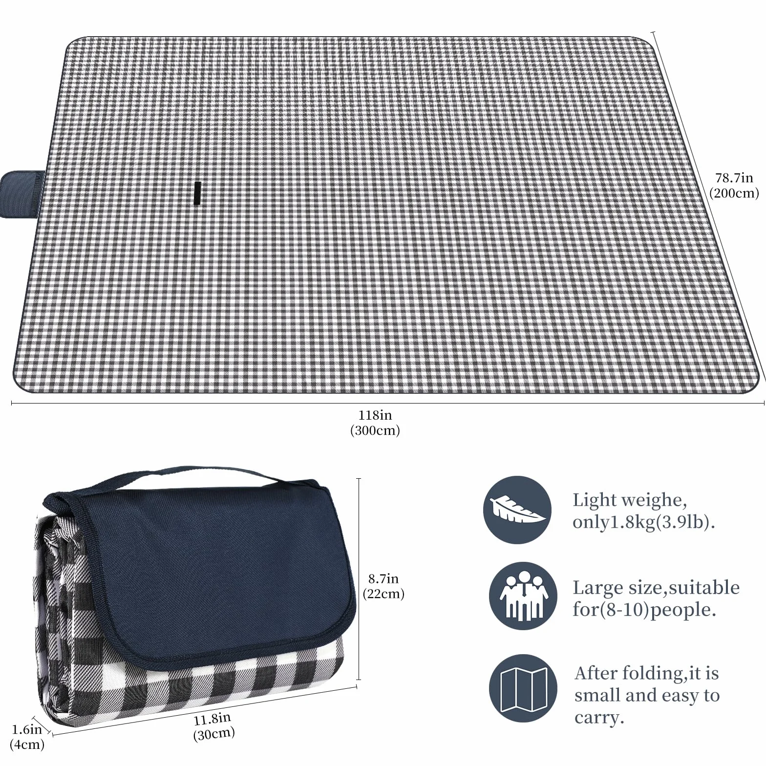YAOMAISI Coperta da picnic grande 200x300 cm impermeabile lavabile in lavatrice con manico