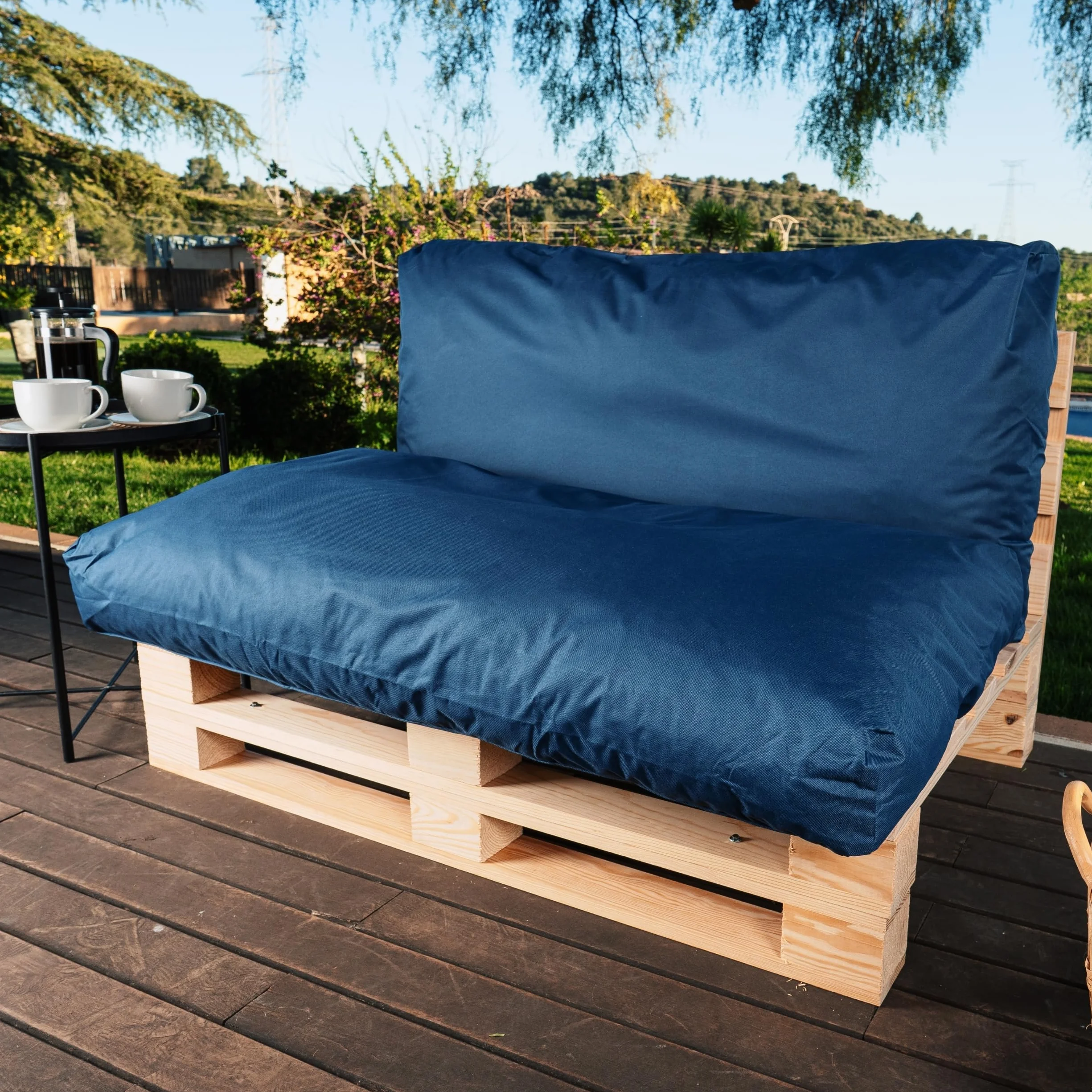 Cuscini per Pallet Fodera Impermeabile Anti UV Rimovibile Lavabile Imbottito Schiuma 120x60 cm Blu