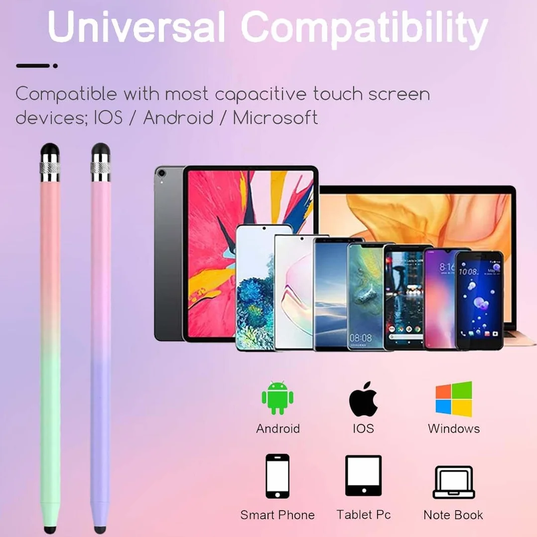 Penna per Tablet 2 in 1, 2 Pezzi, Verde Sfumato Rosa + Viola Sfumato Rosa, Touchscreen