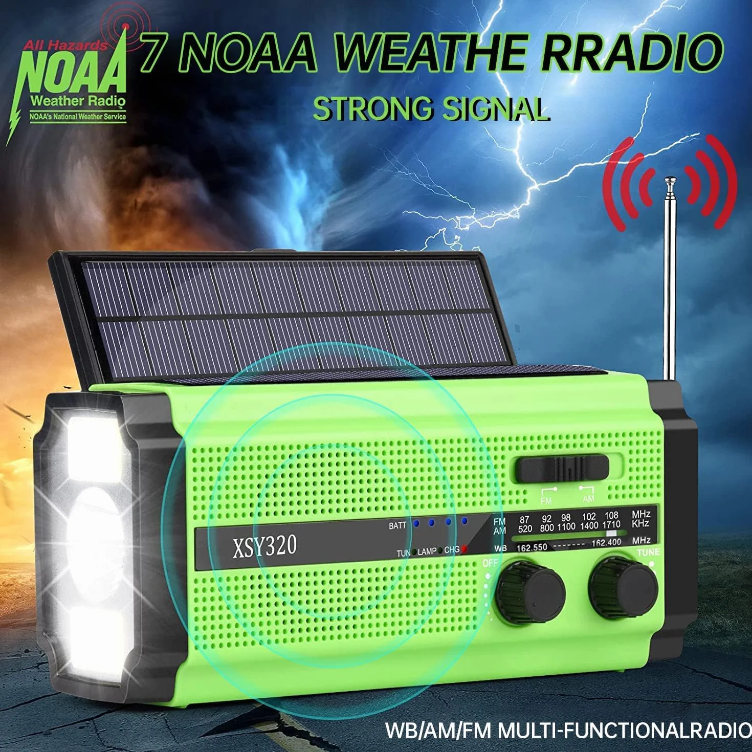 Radio a manovella di emergenza 5000 mAh 18500 mWh AM FM portatile con pannelli solari SOS torcia