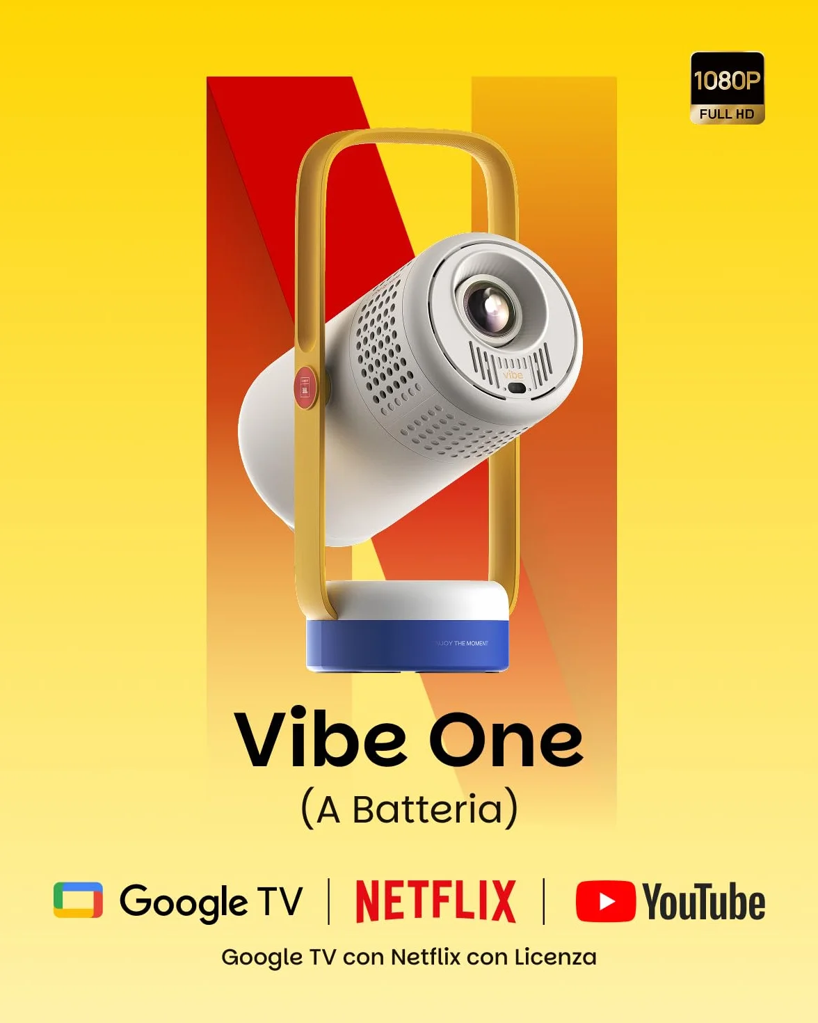 XGIMI Vibe One Proiettore Smart Mini Portatile 1080P, GTV con Netflix con Licenza, Batteria Integrata, Messa a Fuoco Automatica, Correzione Trapezoidale Automatica, Proiettore per la Casa (Blu Scintilla)