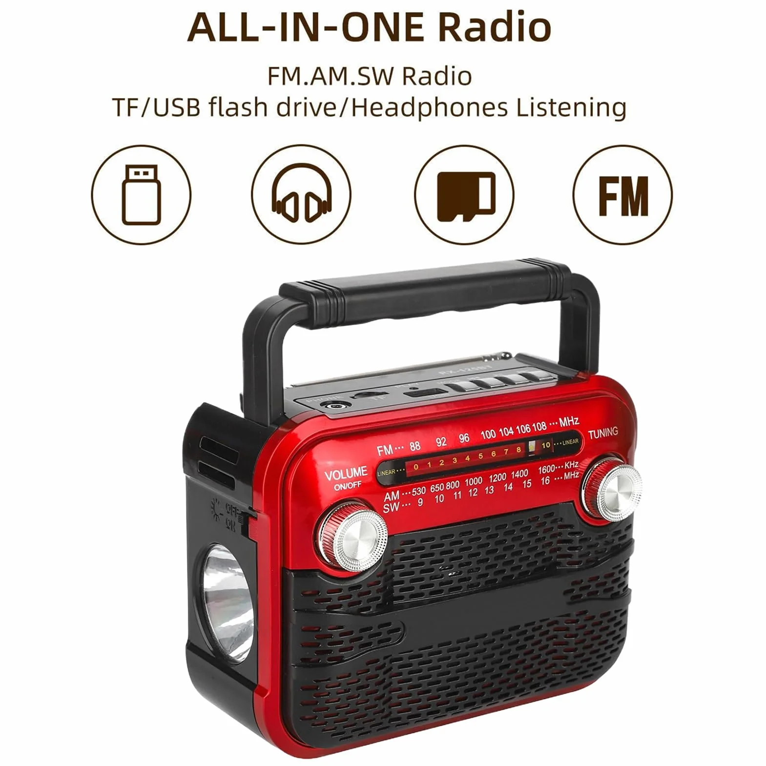 Radio a Manovella Portatile per Esterni con Illuminazione, 3 Modalità, Meteo e Tempesta