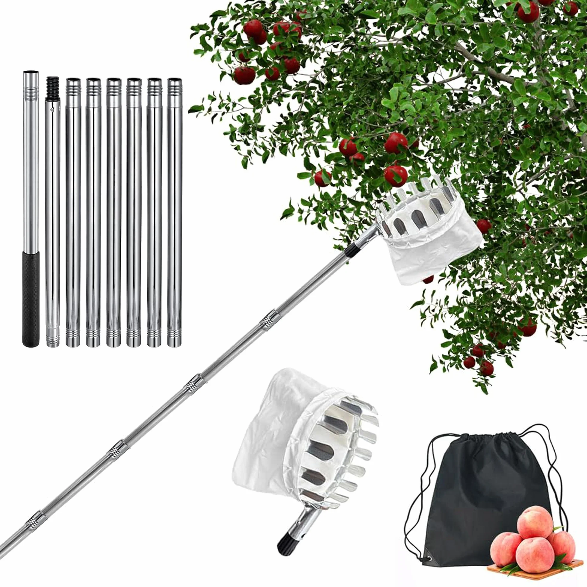 Jiahuade Raccoglitrice di Frutta,Raccogliere Mele,Raccogli Frutta da Albero,Raccogli Ciliegie da Albero,Bastone Raccogli Frutta,Bastone Telescopico Raccogli Frutta (3.2M)