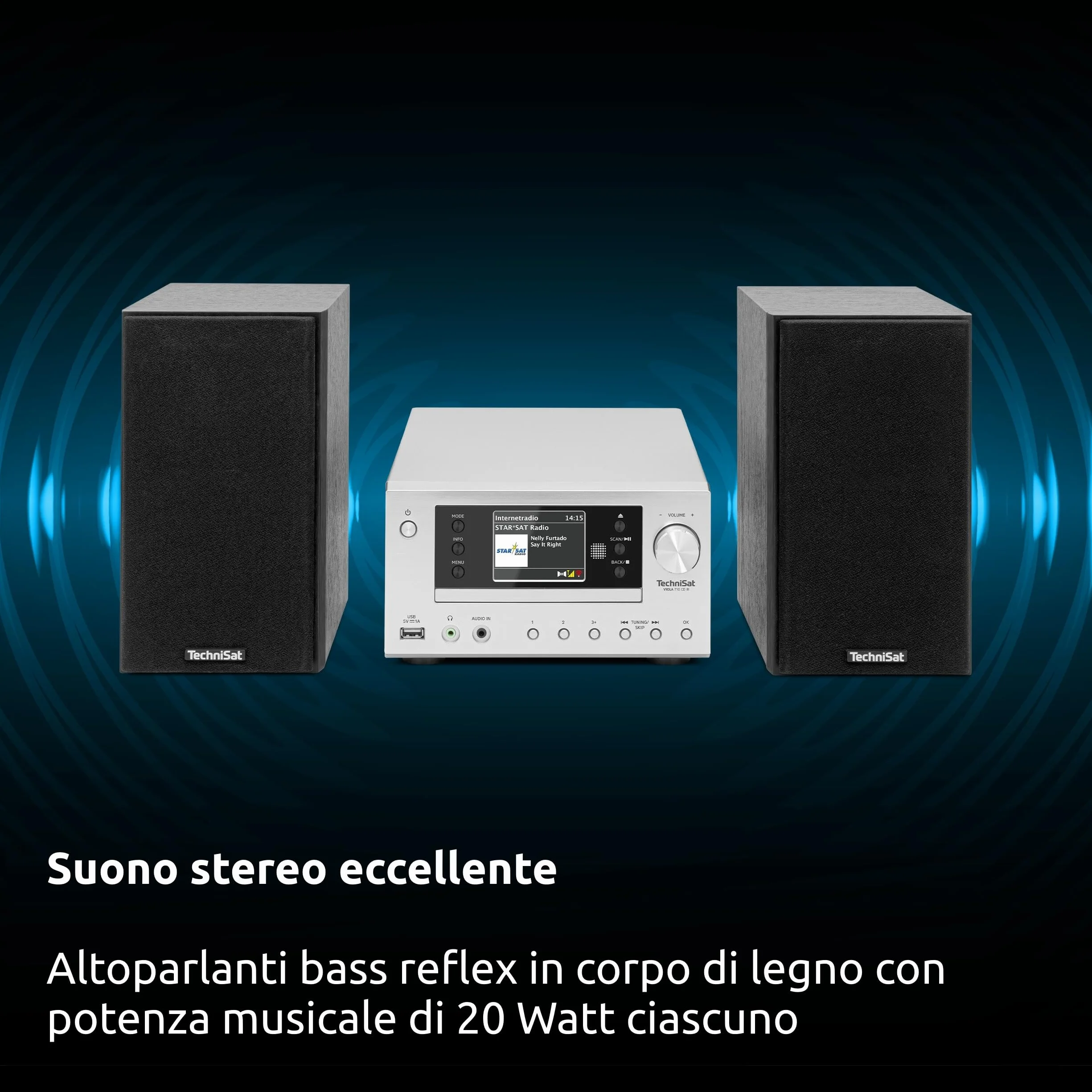 TechniSat VIOLA 710 CD IR Impianto Hi-Fi compatto radio Internet DAB+ FM lettore CD Bluetooth 2x20W RMS