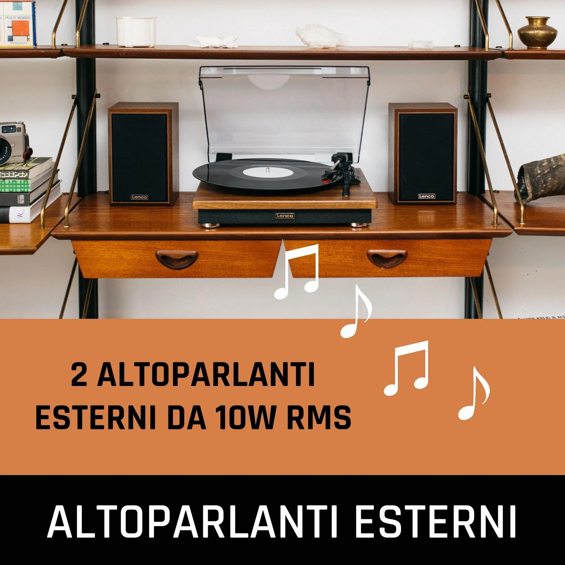 Lenco LS-100 Giradischi Hi-Fi Bluetooth 5.0 20 watt RMS Altoparlanti esterni