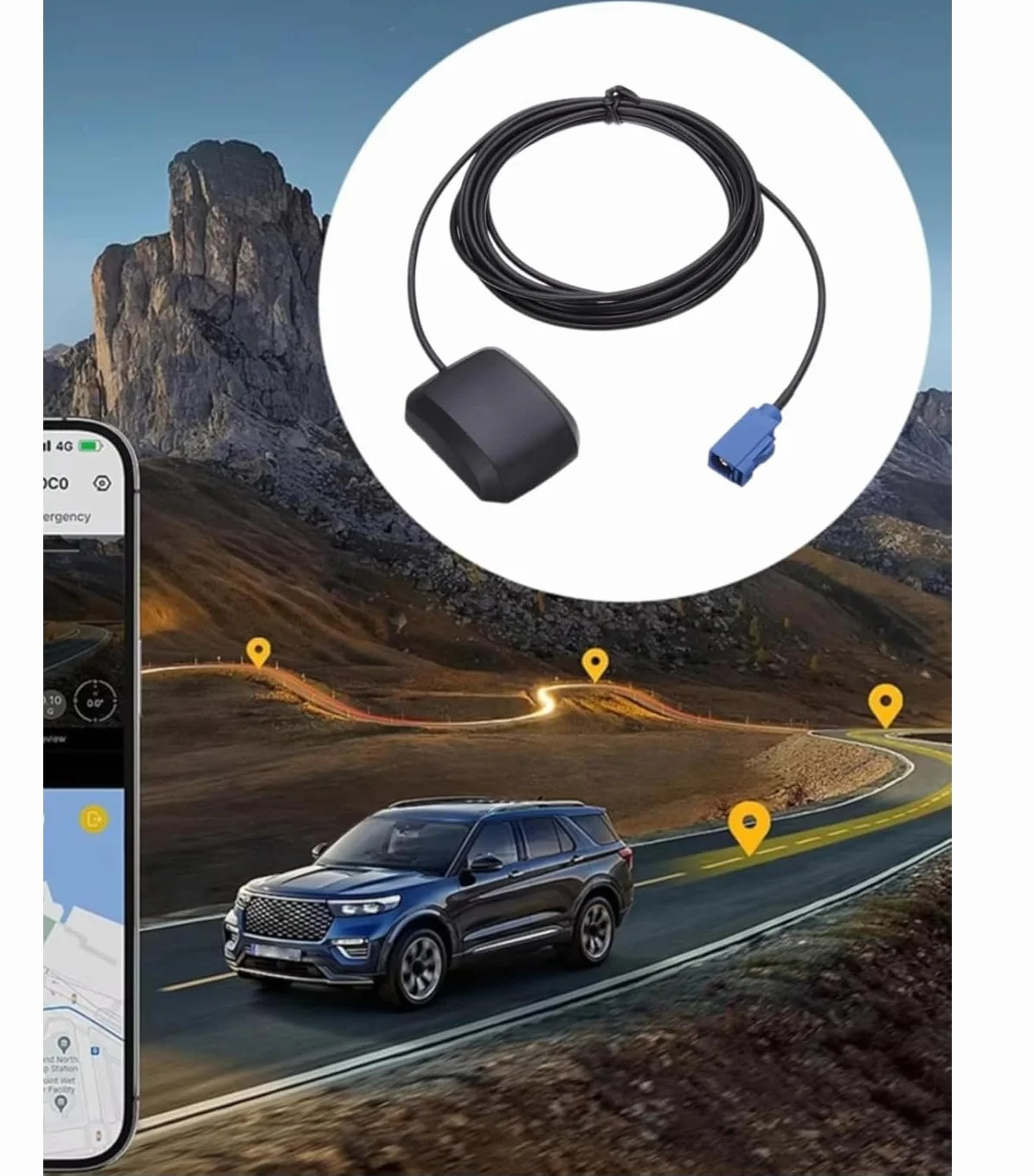 Antenna GPS Attiva 1,5 Metri Fakra C Blu per Auto Volkswagen VW Ford Audi MFD2 RNS2 RNS-E
