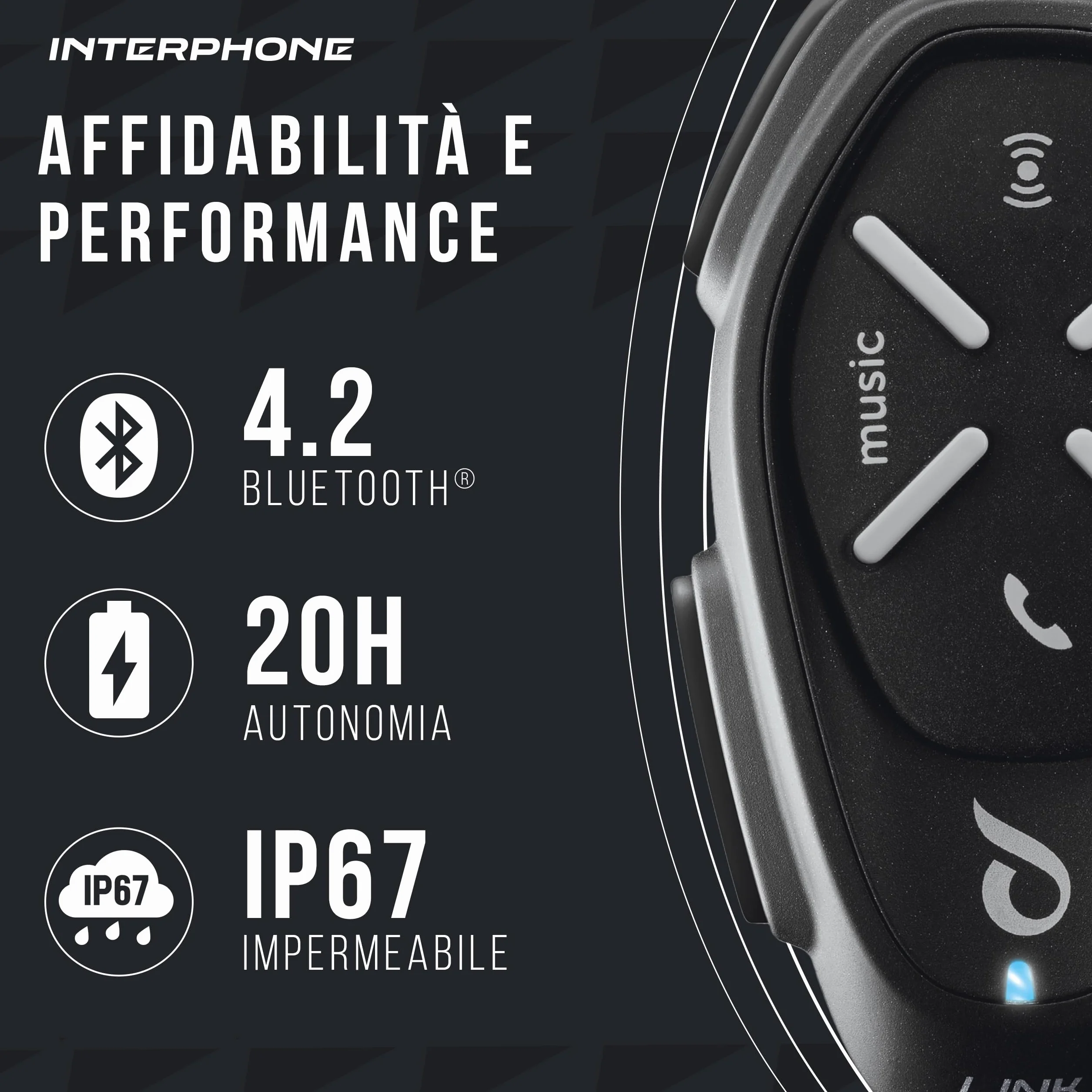INTERPHONE LINK Doppio Interfono Bluetooth Casco Moto 300Mt 20 Ore GPS Impermeabile Universale