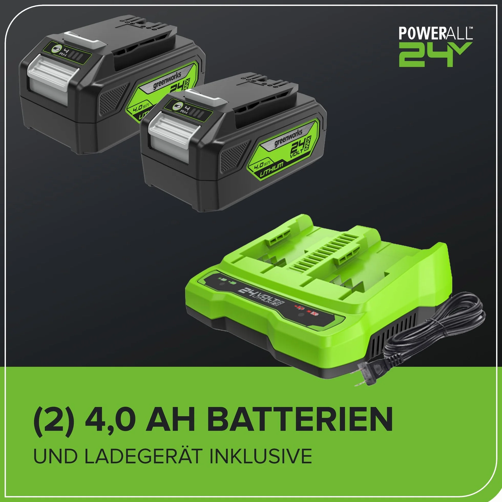 Greenworks 48V(24V x 2) Aspirafoglie Soffiatore a Batteria con Tracolla, Motore Brushless, 322km/h, 9m³/min, Sacco di Raccolta 45L, 2 4Ah Batterie, e Caricabatterie, Garanzia 3 Anni GD24X2BVK4X