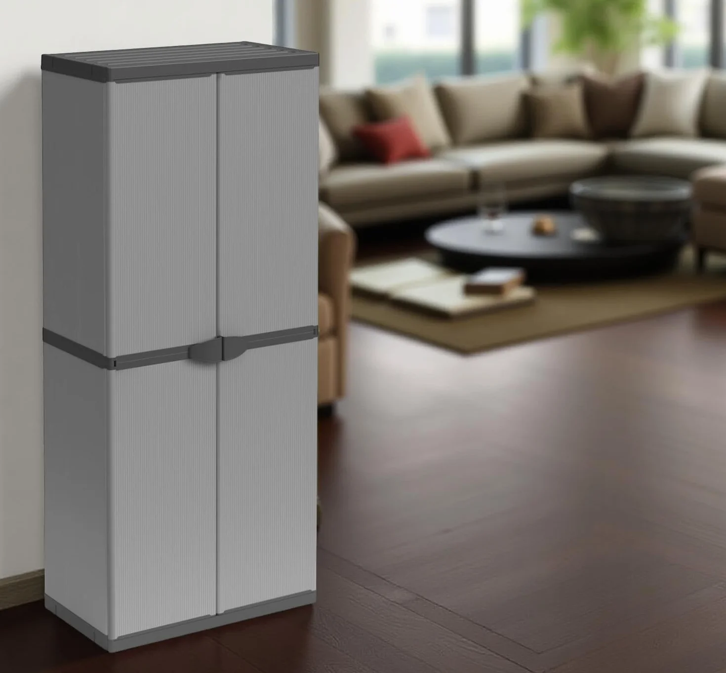 Armadio da Esterno 68x40x165h cm 2 Ante 3 Ripiani Idrorepellente Made in Italy Grigio Chiaro